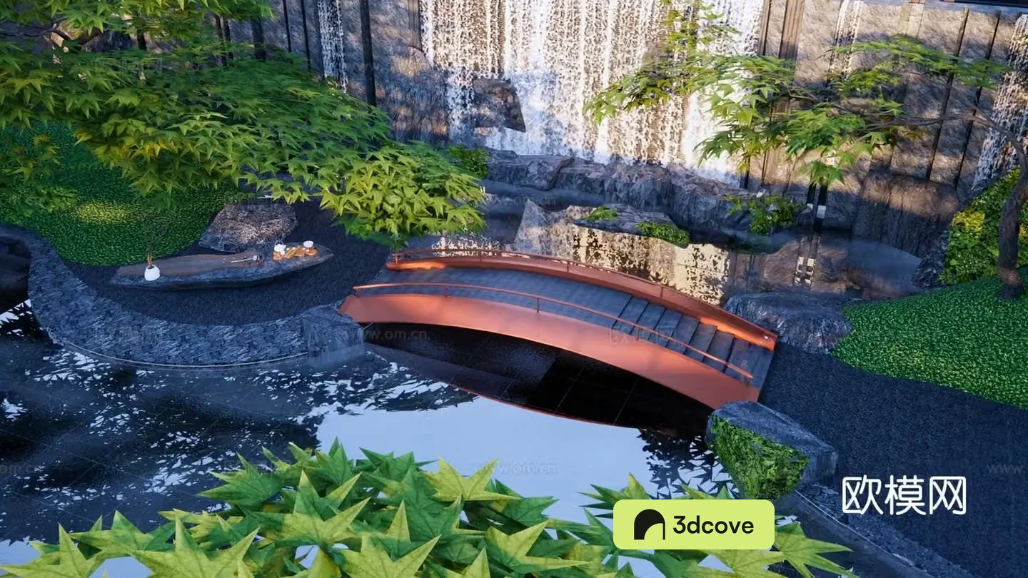 New Chinese style landscape bridge small arch bridge waterfall flowing water