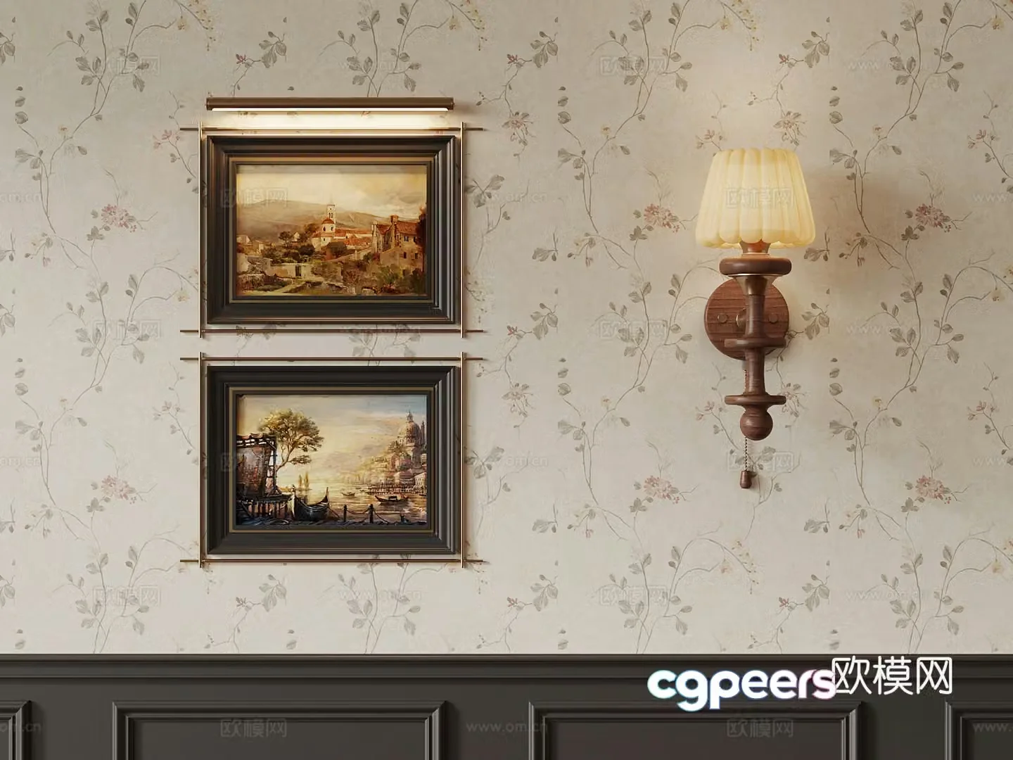 04 French retro style hanging painting wall lamp 3d model
