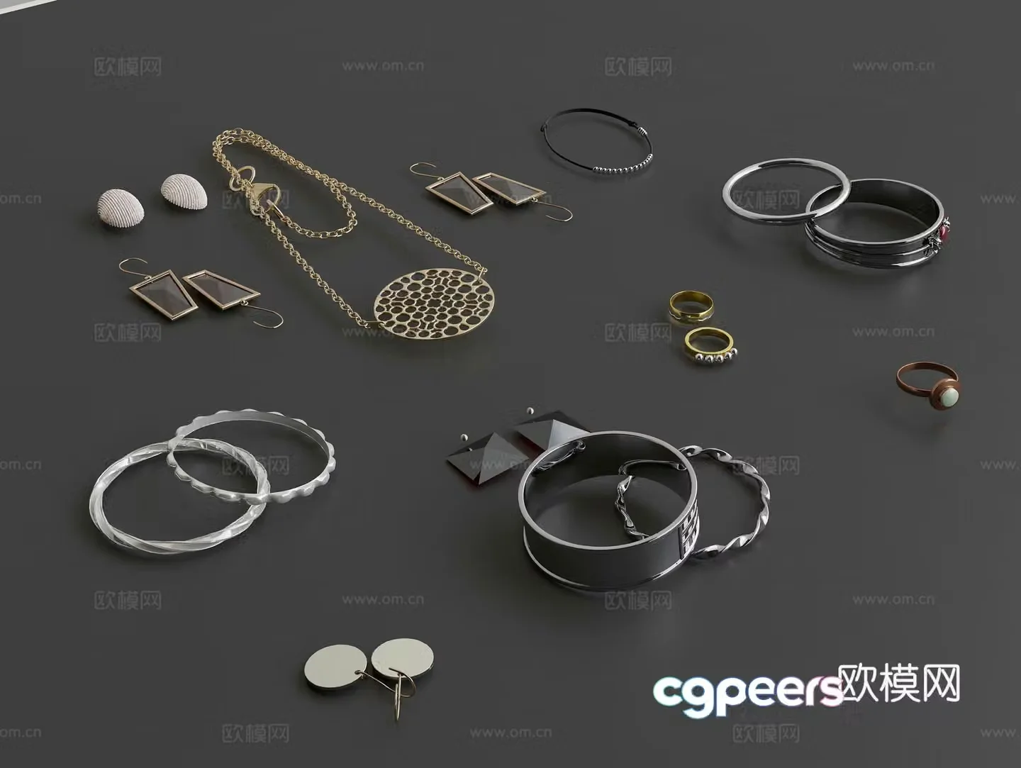 Jewelry Jewelry Earrings Earrings Ring Necklace 3D Model