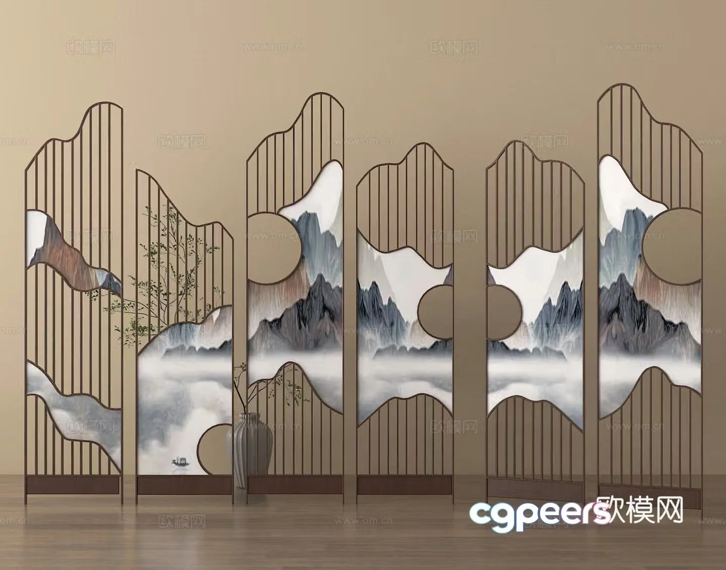 Landscape painting screen partition 3d model