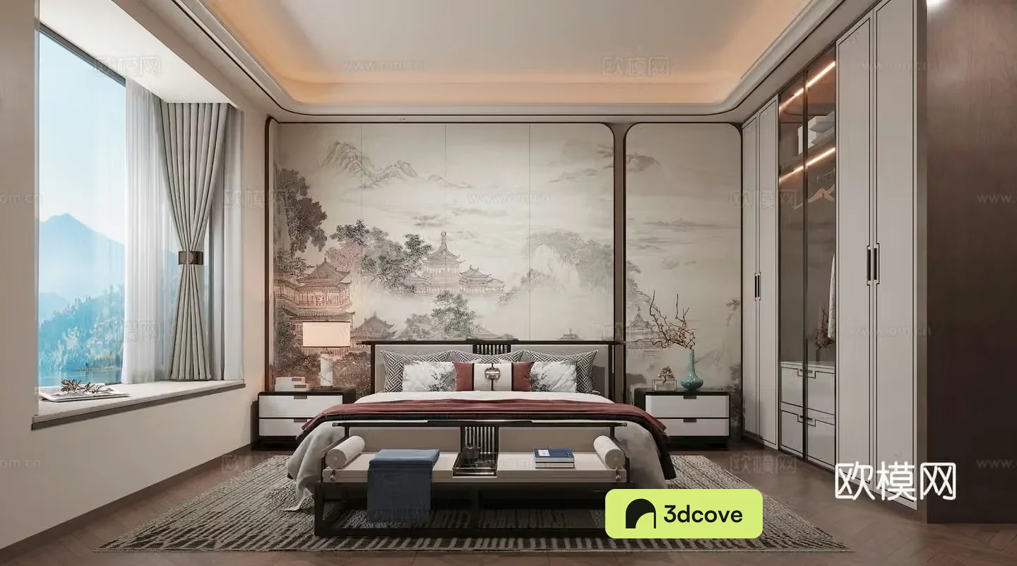 New Chinese style master bedroom New Chinese style bed