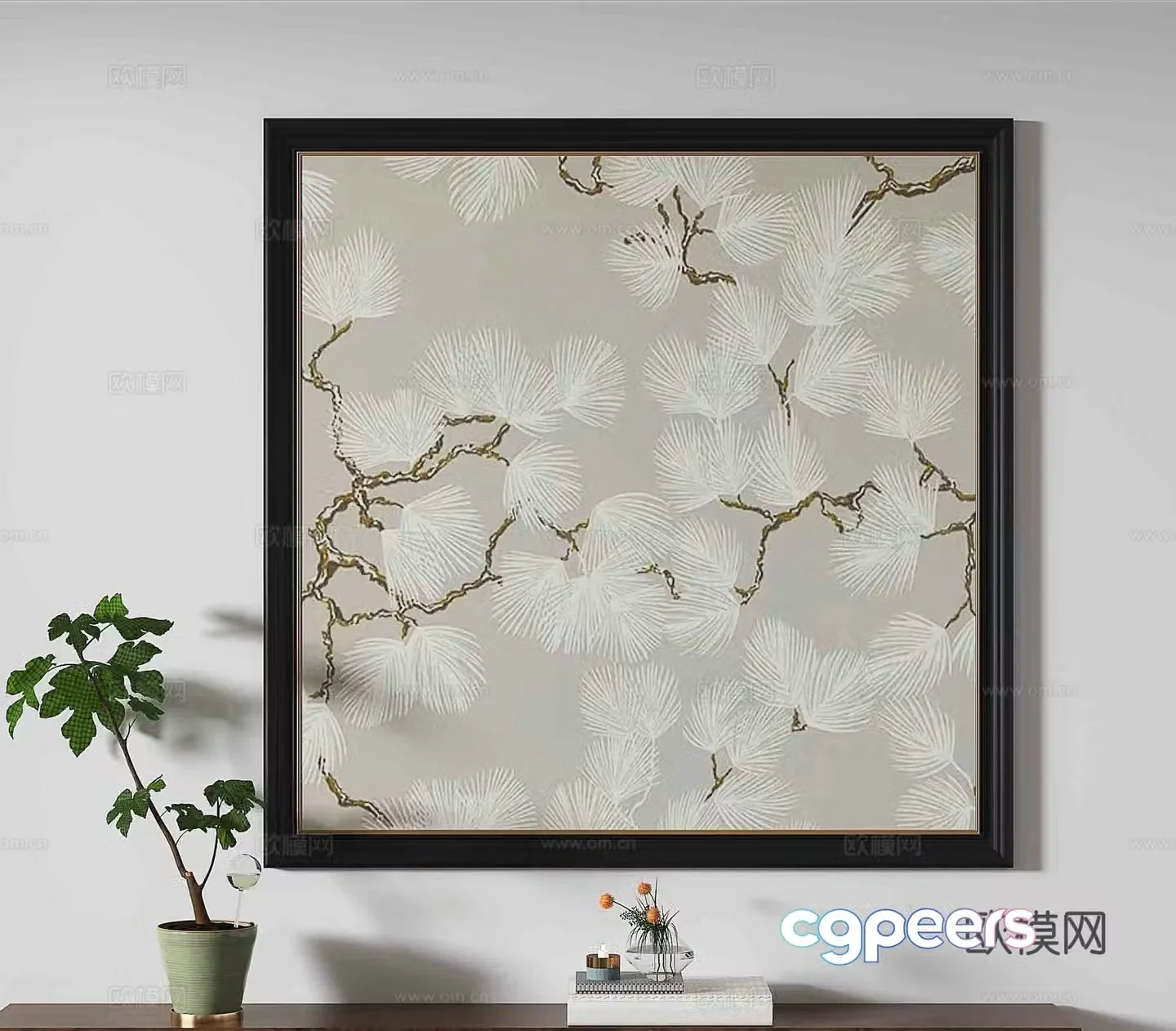 Medieval flower painting decorative painting 3d model