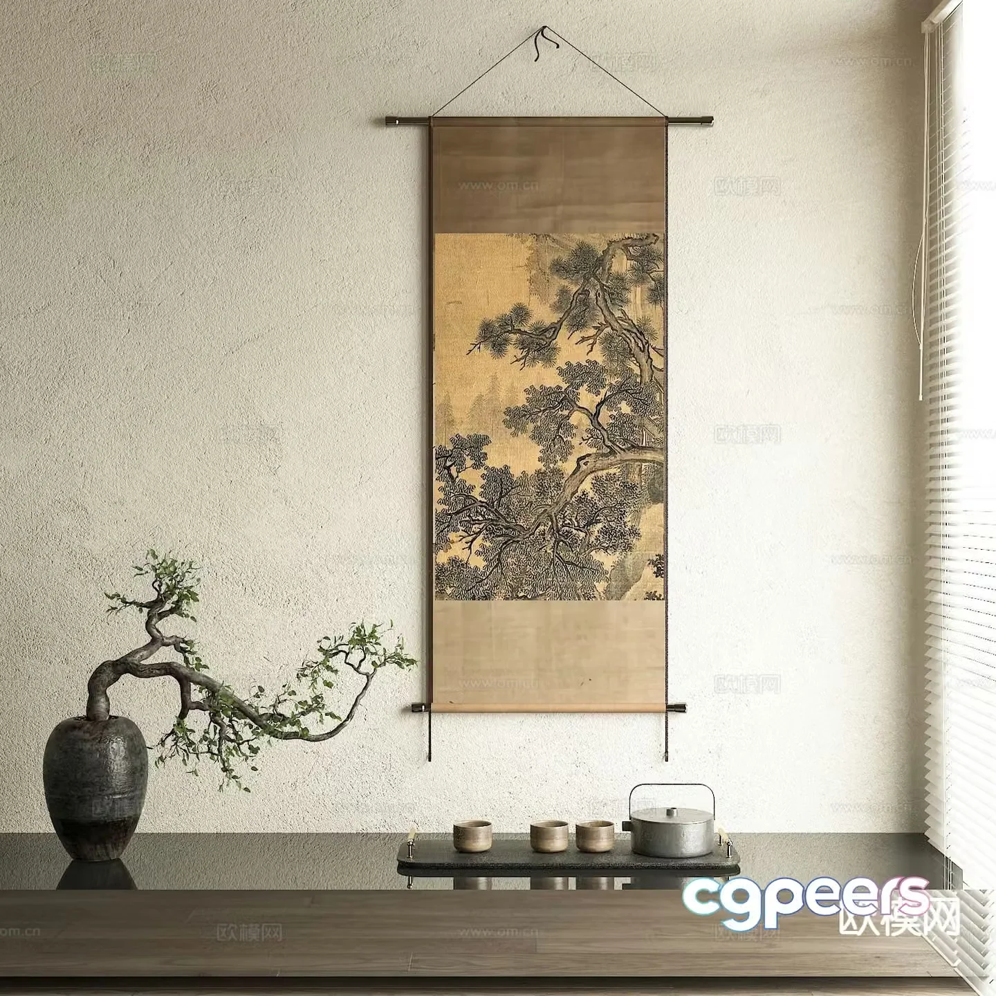 Chinese decorative painting Zen hanging painting scroll painting 3D model