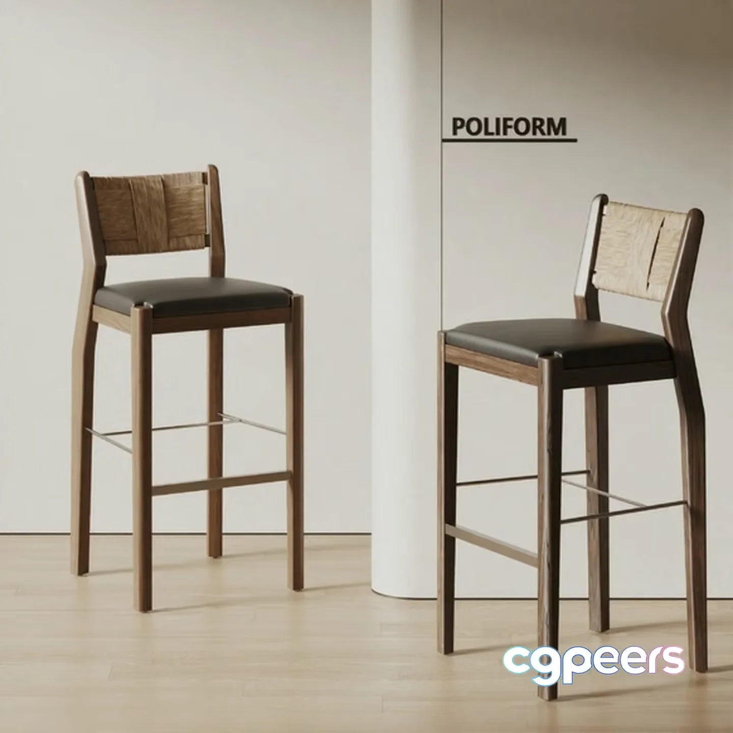 Wooden Bar Stools 3D Model – 11091 – VRAY Render