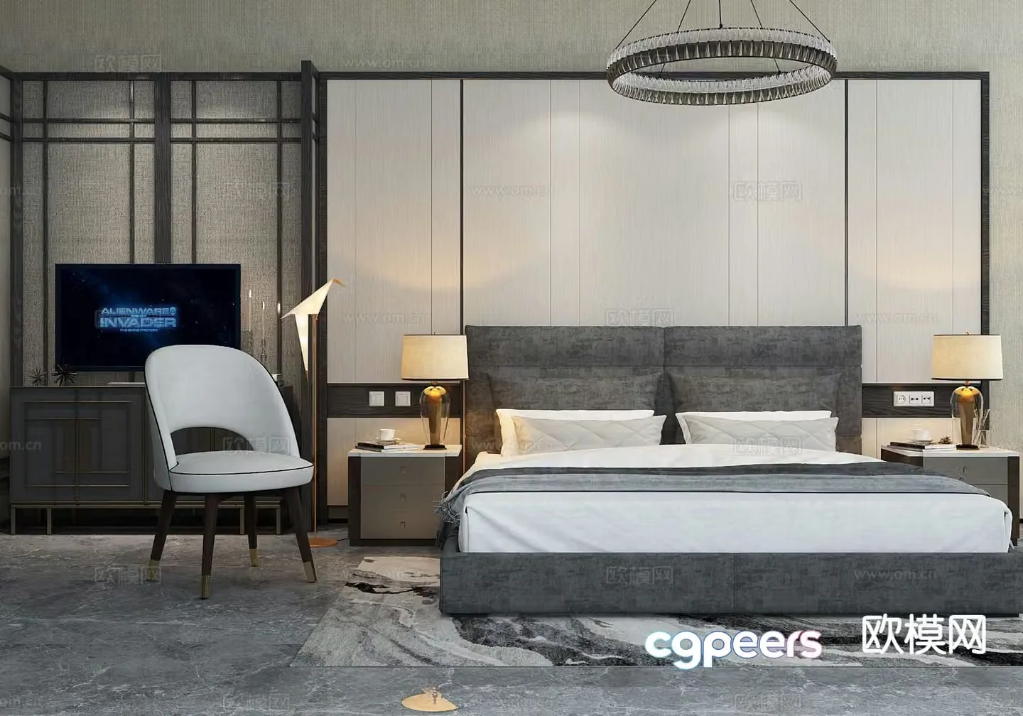 New Chinese style double bed 3d model
