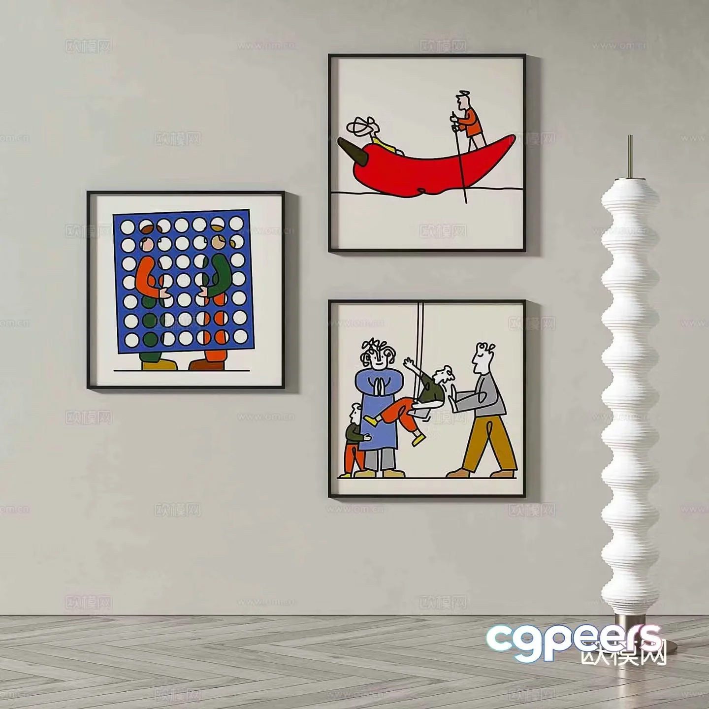 Modern cartoon painting decorative painting 3d model