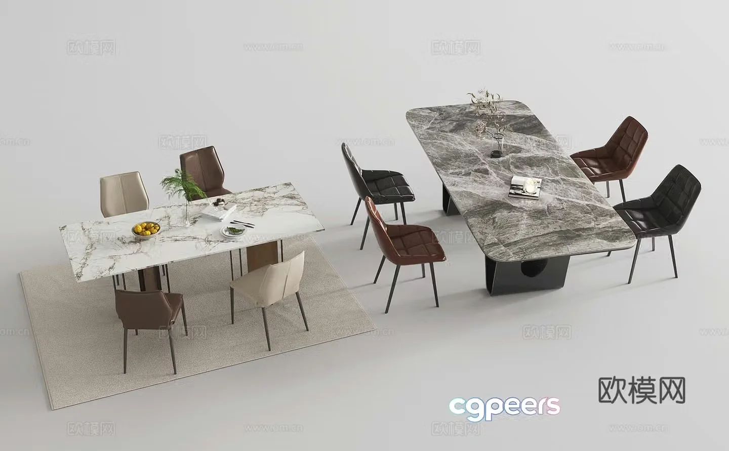 Modern dining table combination Dining table dining chair leisure chair single chair marble countertop 3d model