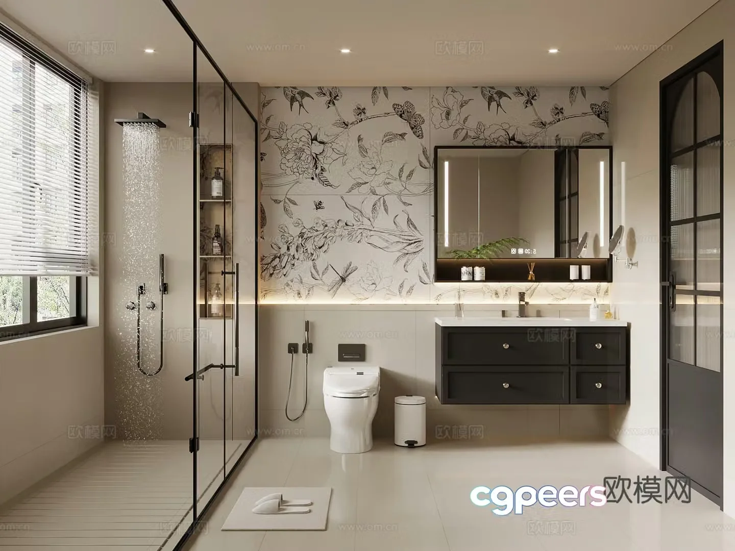 French bathroom bathroom cabinet toilet shower 3d model