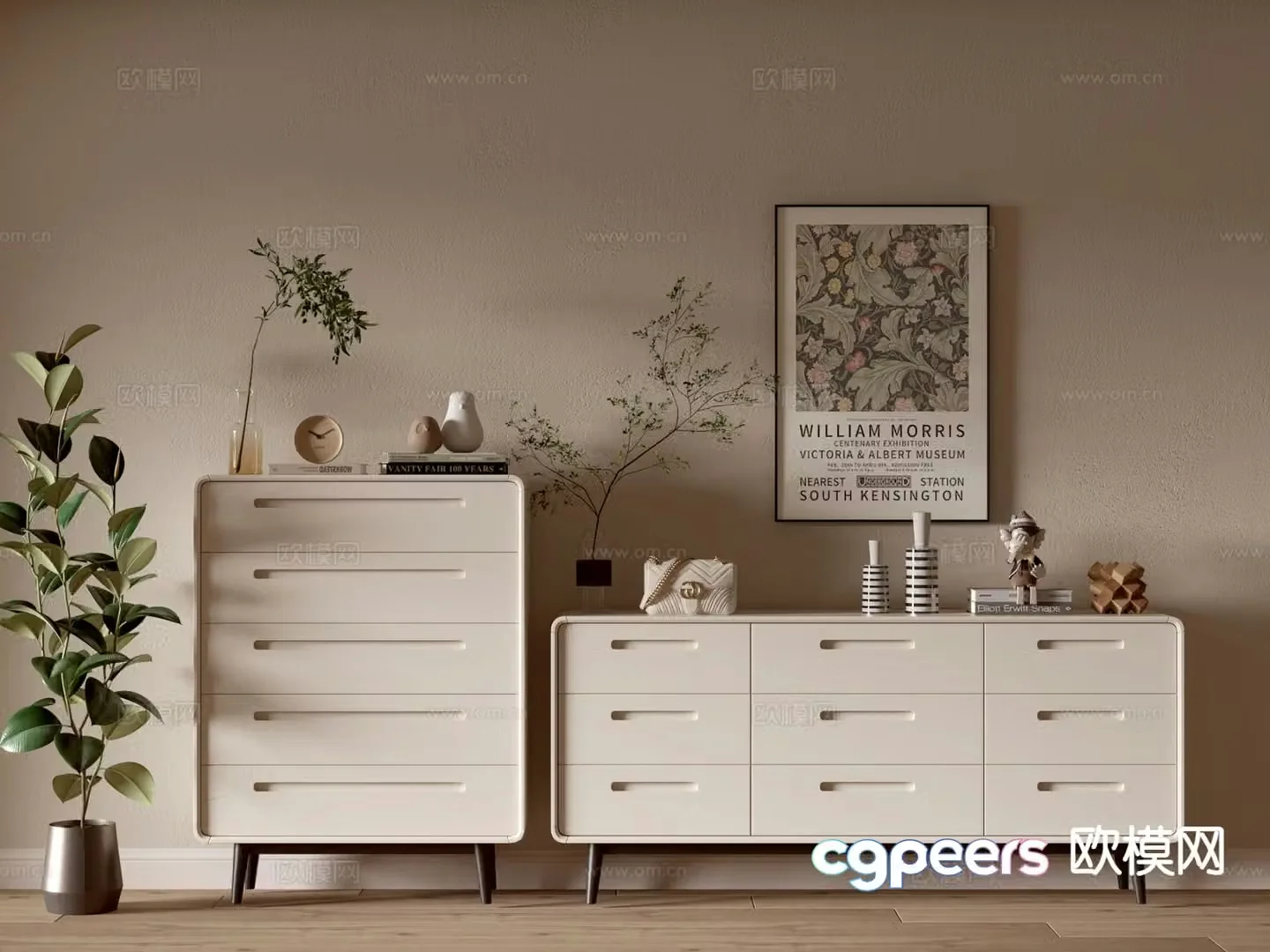 Cream style chest of drawers side cabinet 3d model