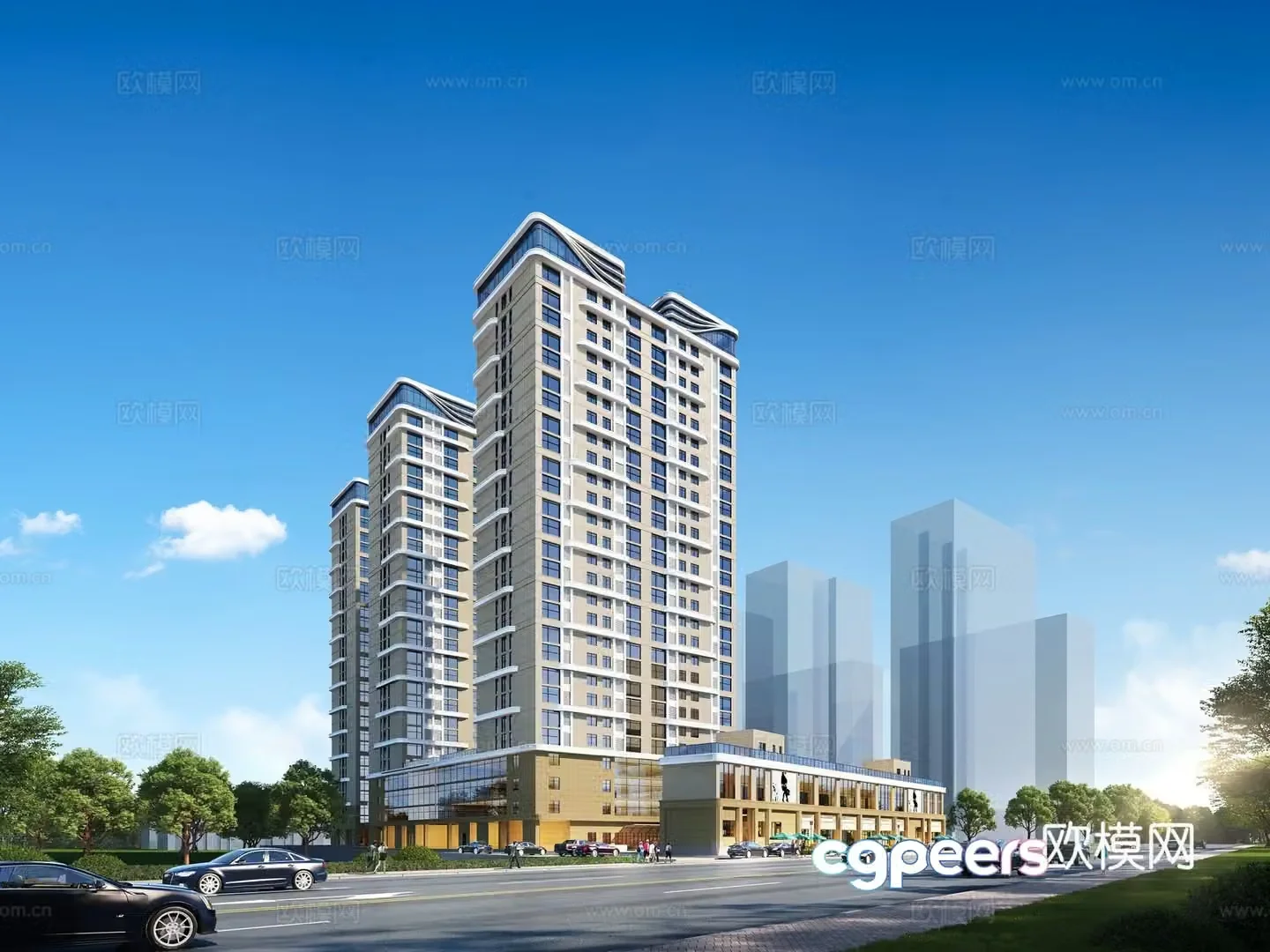 Modern apartment hotel commercial residential complex 3d model