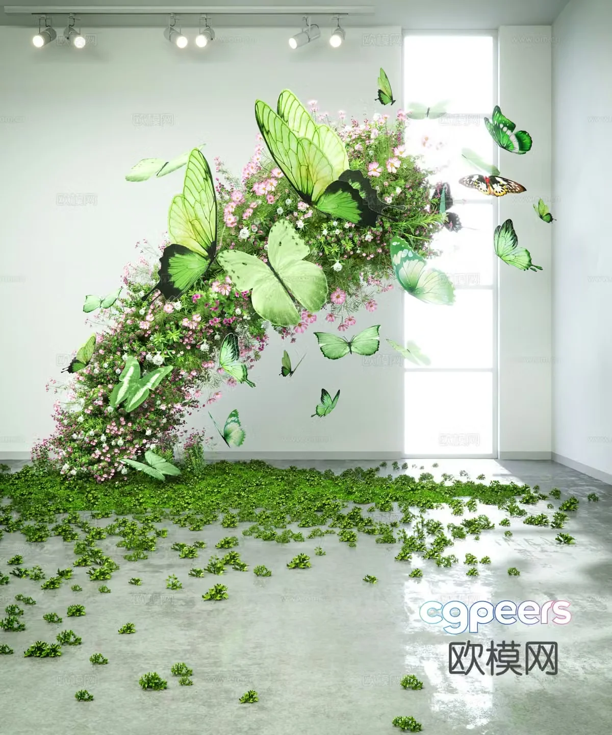 Indoor landscape floral installation butterfly sculpture 3d model
