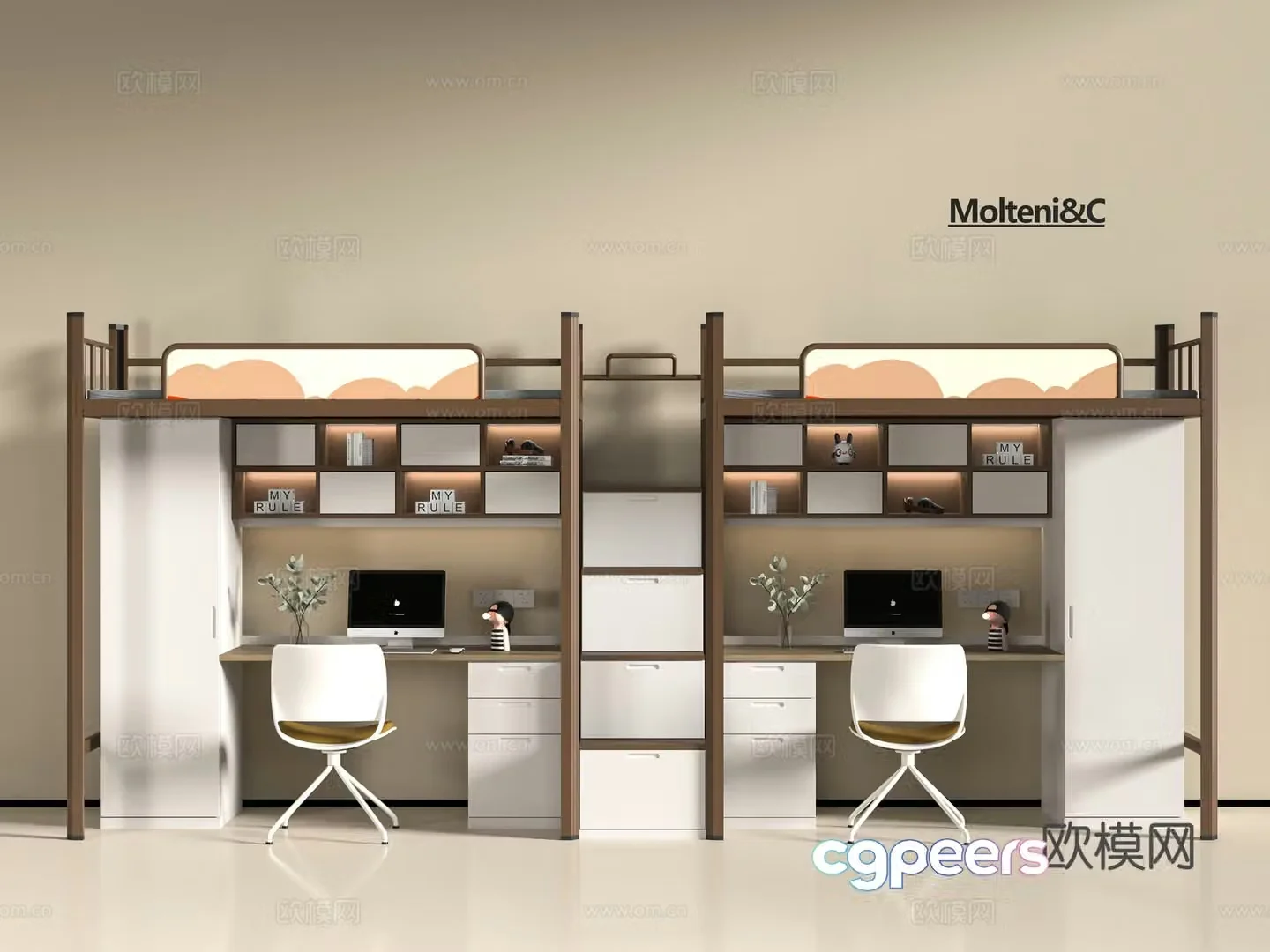 Modern dormitory bed 3d model