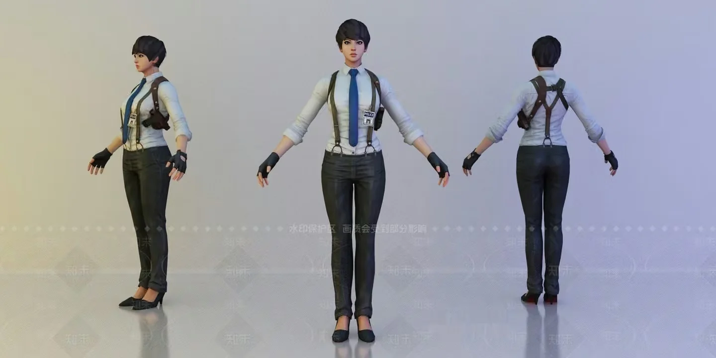 A 3D Rendering Of A Woman In A White Shirt And Black Pants 3D Model – 21999 – VRAY Render