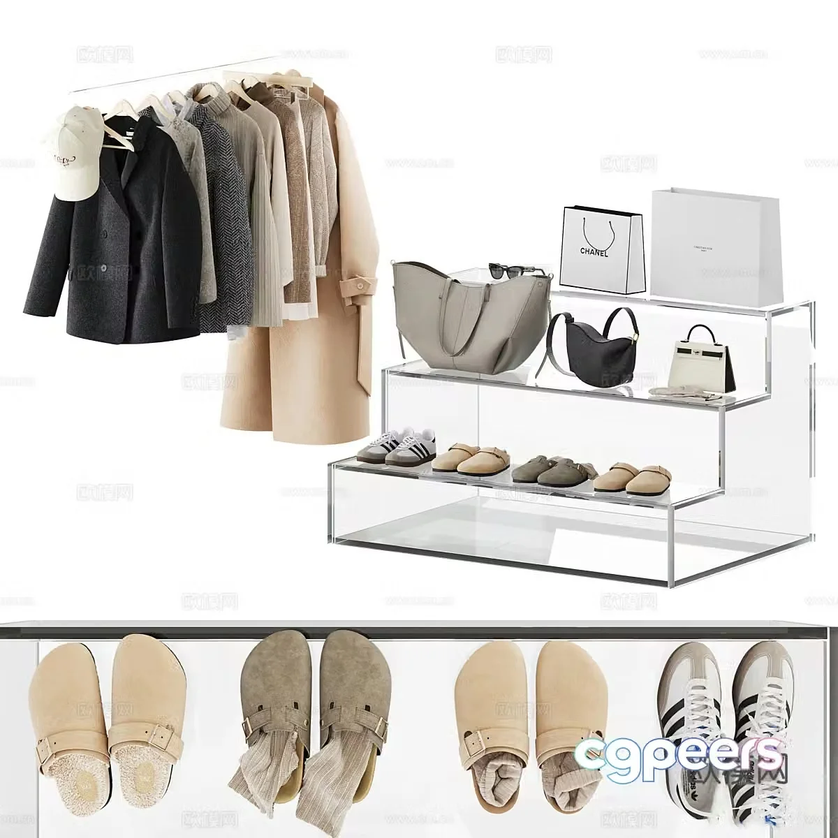 Modern clothing shoes and hats 3d model