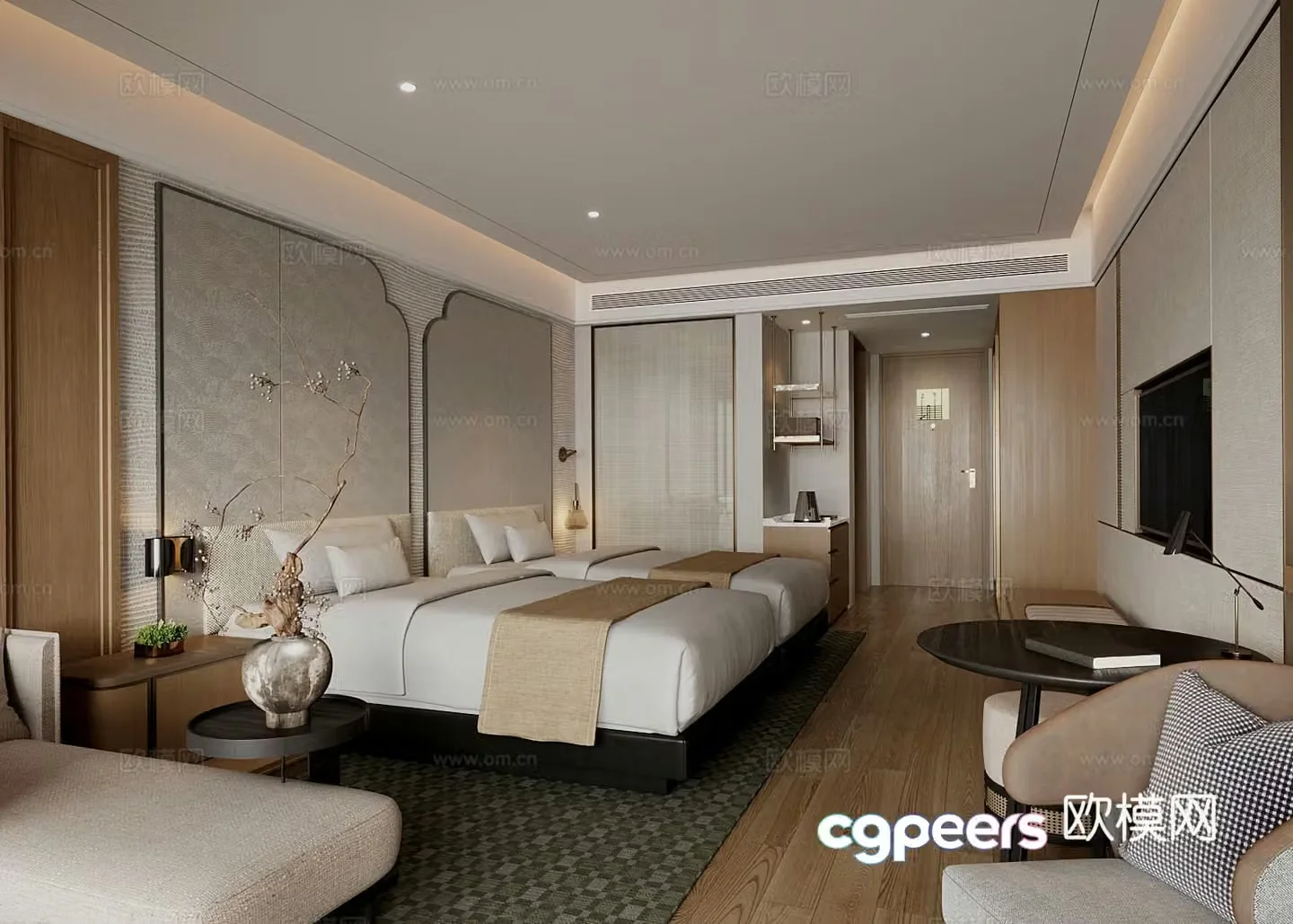 New Chinese Hotel Hotel Room Hotel Double Room 3D Model
