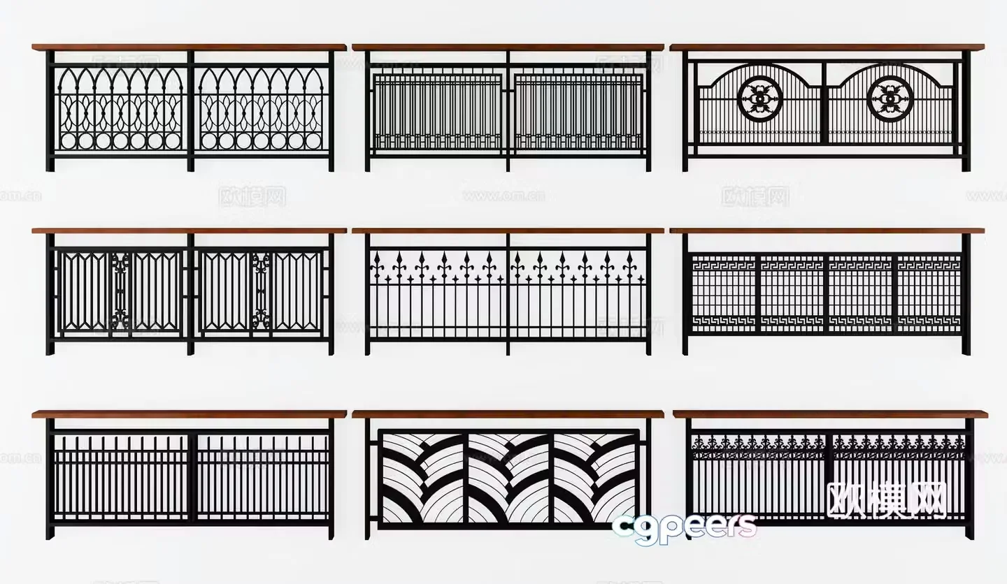 Modern wrought iron fence guardrail model 3d model