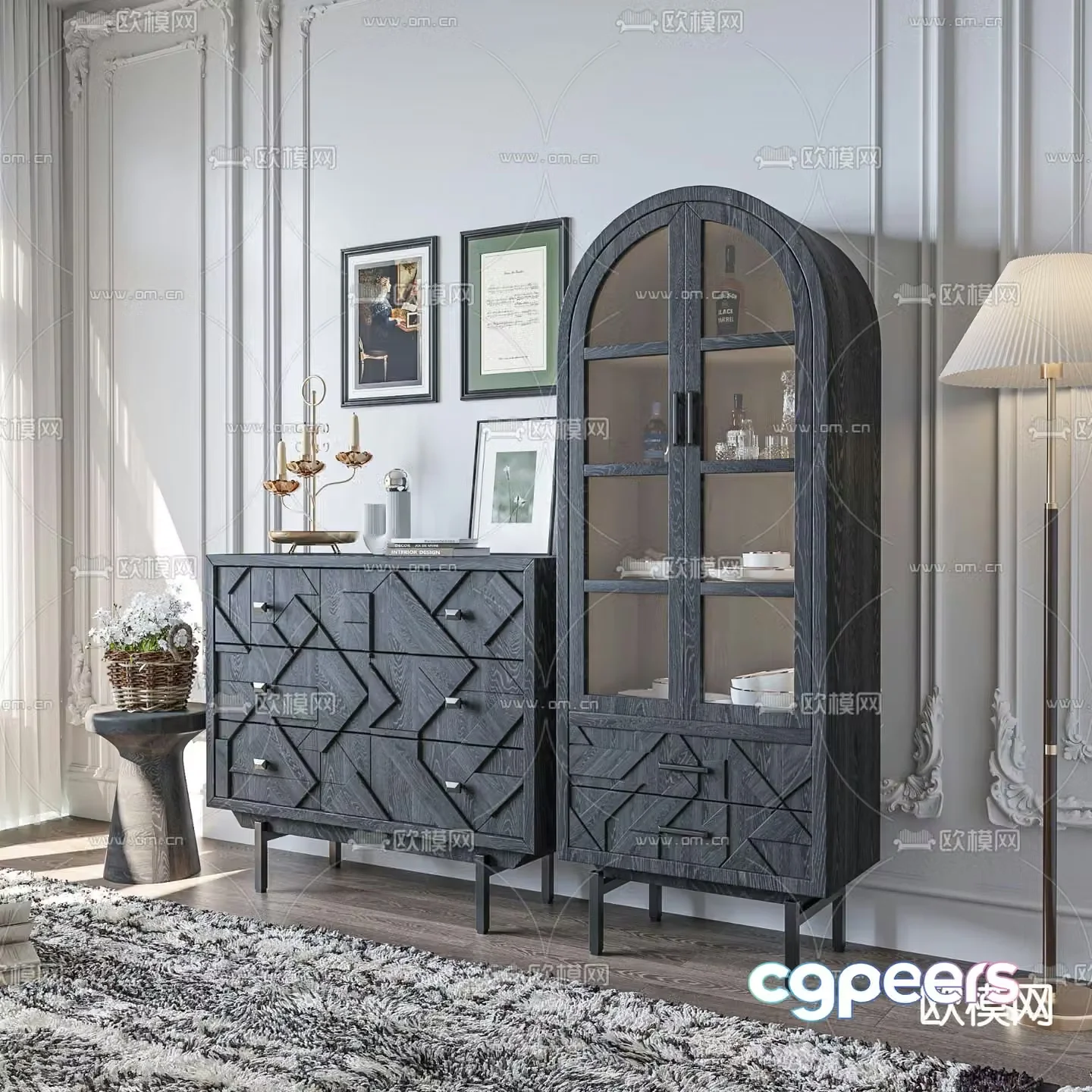French sideboard high cabinet hall cabinet 3d model