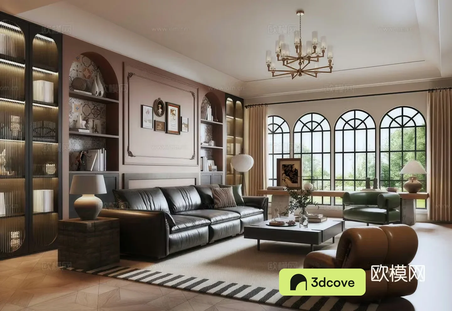 French medieval style living room French sofa background wall chandelier sofa coffee table combination desk lamp
