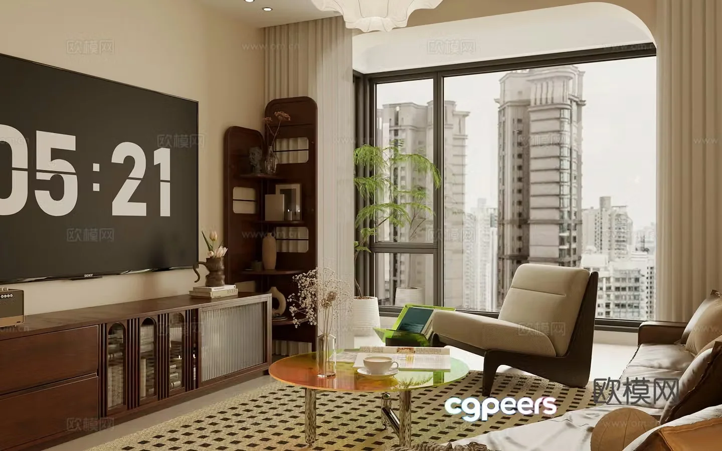 Middle style living room horizontal living room small living room sofa and coffee table combination retro style living room 3D model