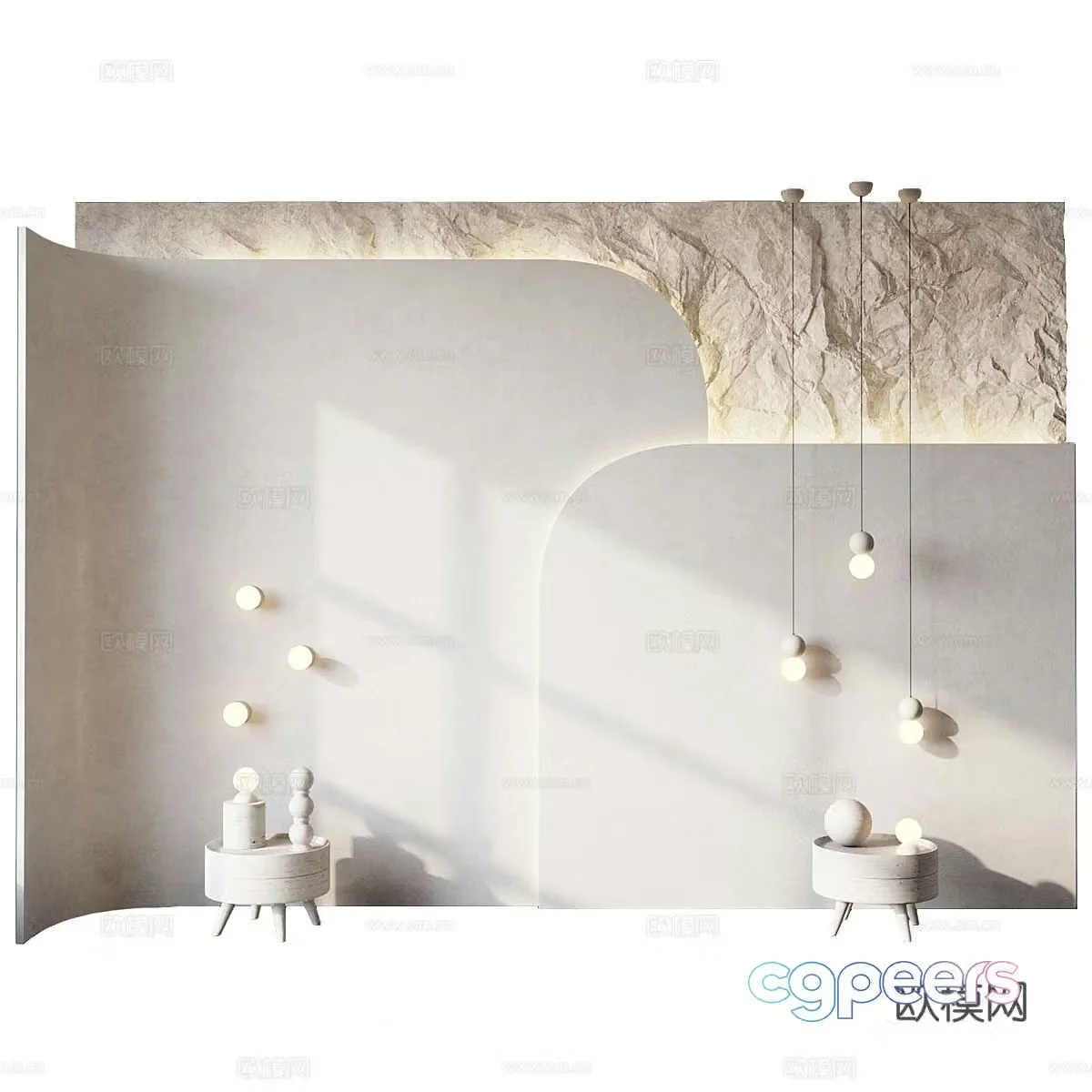 New Chinese style wabisa bedside background wall 3D model