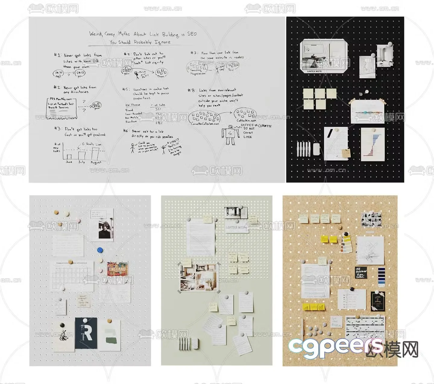 Note wall whiteboard office supplies blackboard 3d model
