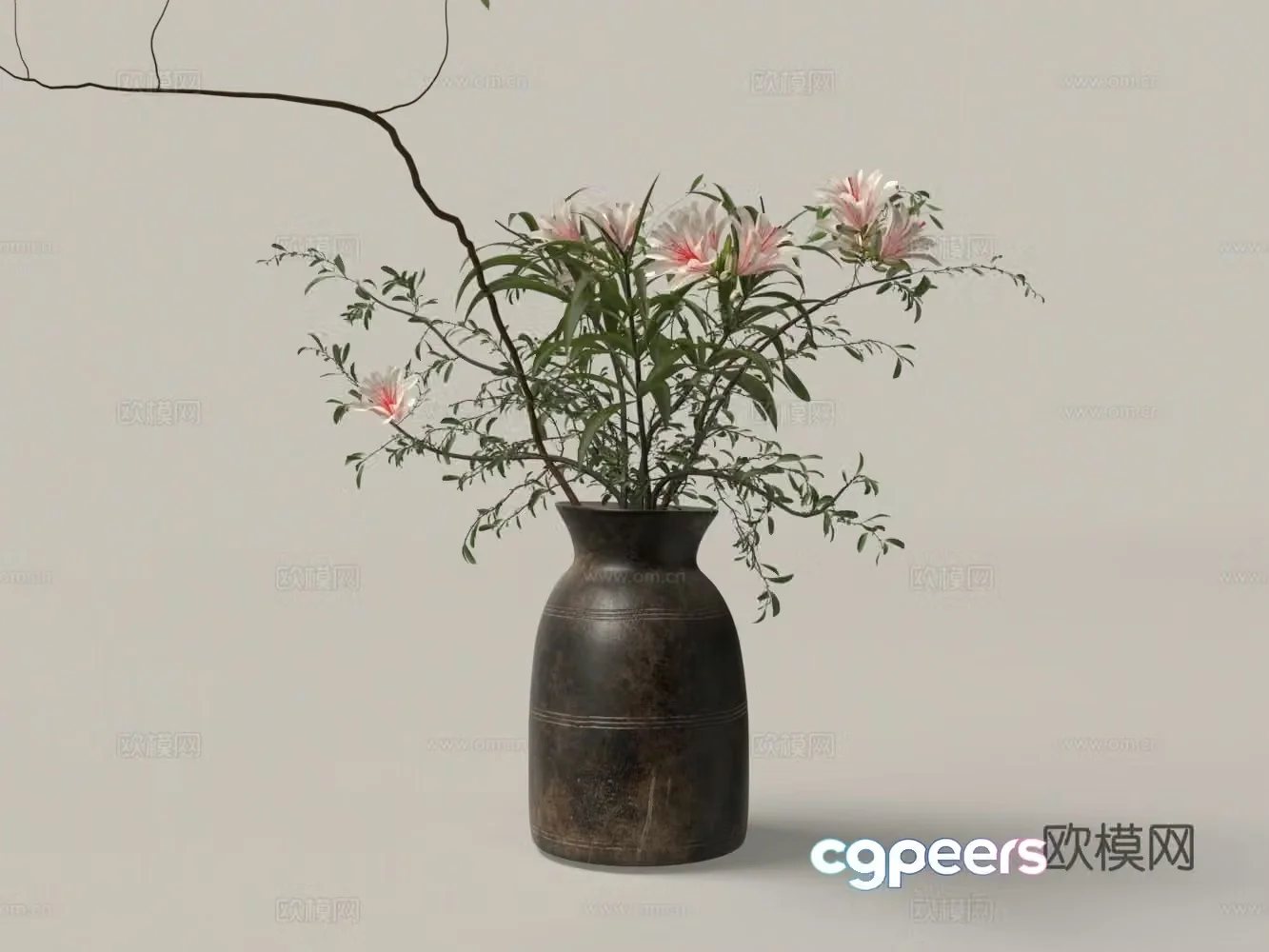 Modern retro plant vase white flowers 3d model