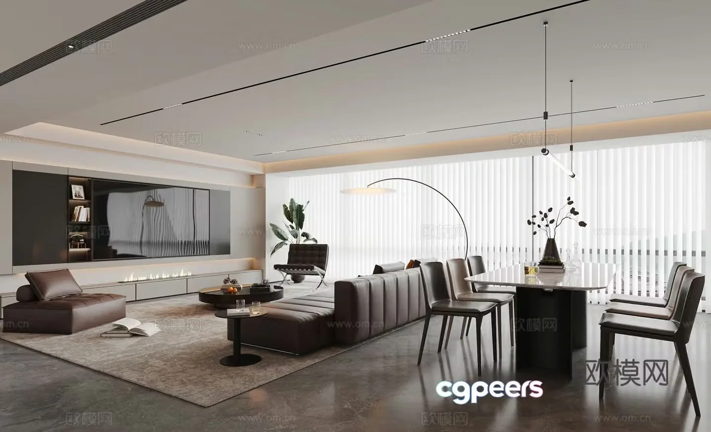 Italian restaurant sofa coffee table combination dining table combination chandelier TV background wall curtain 3d model