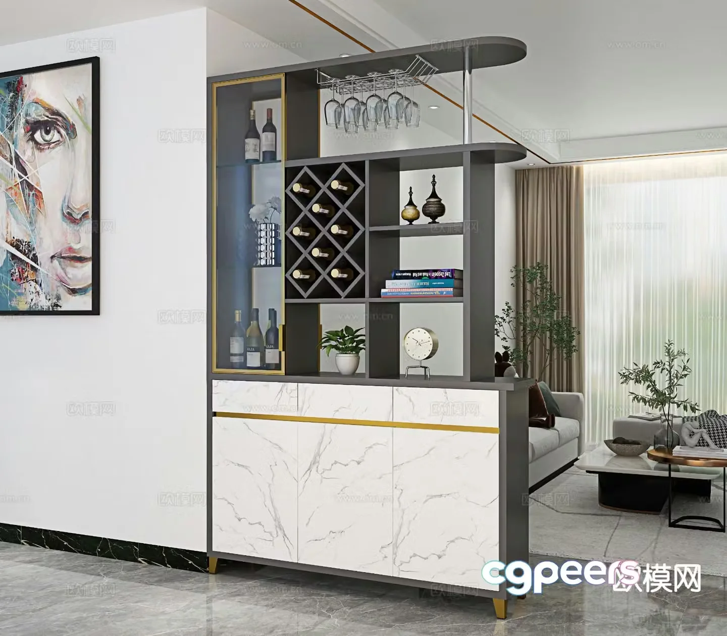 Modern entrance cabinet and partition cabinet 3D model