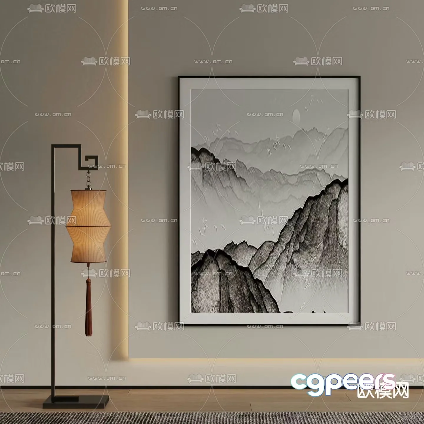 New Chinese style decorative painting ink painting 3d model