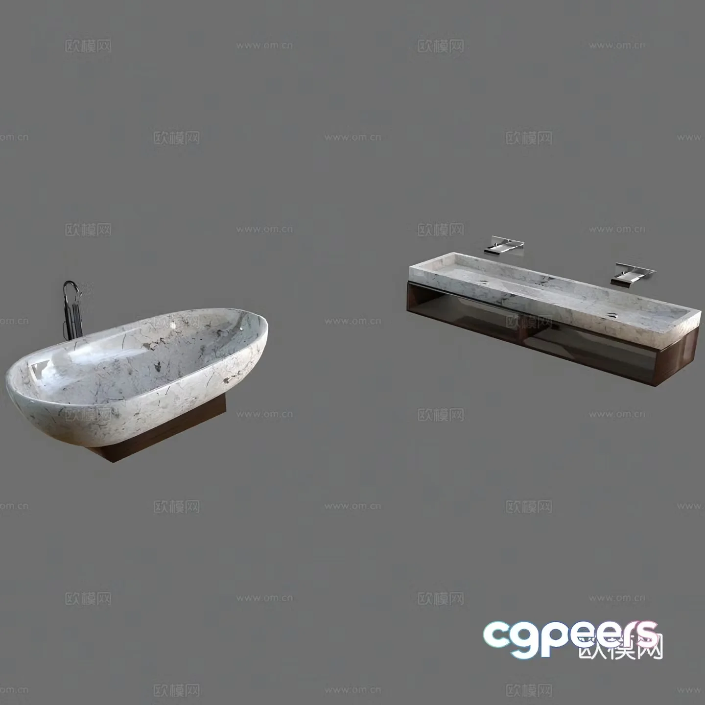 3d model of basin bathtub and bathing table
