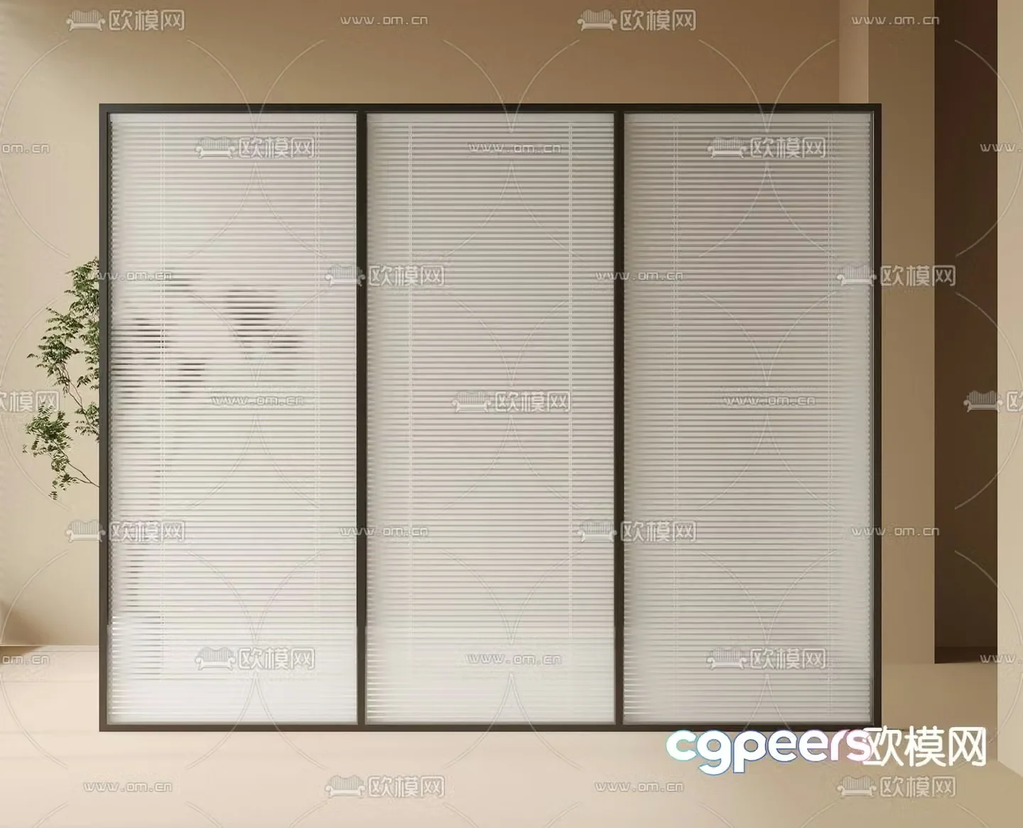 Modern glass partition with built-in louver 3D model
