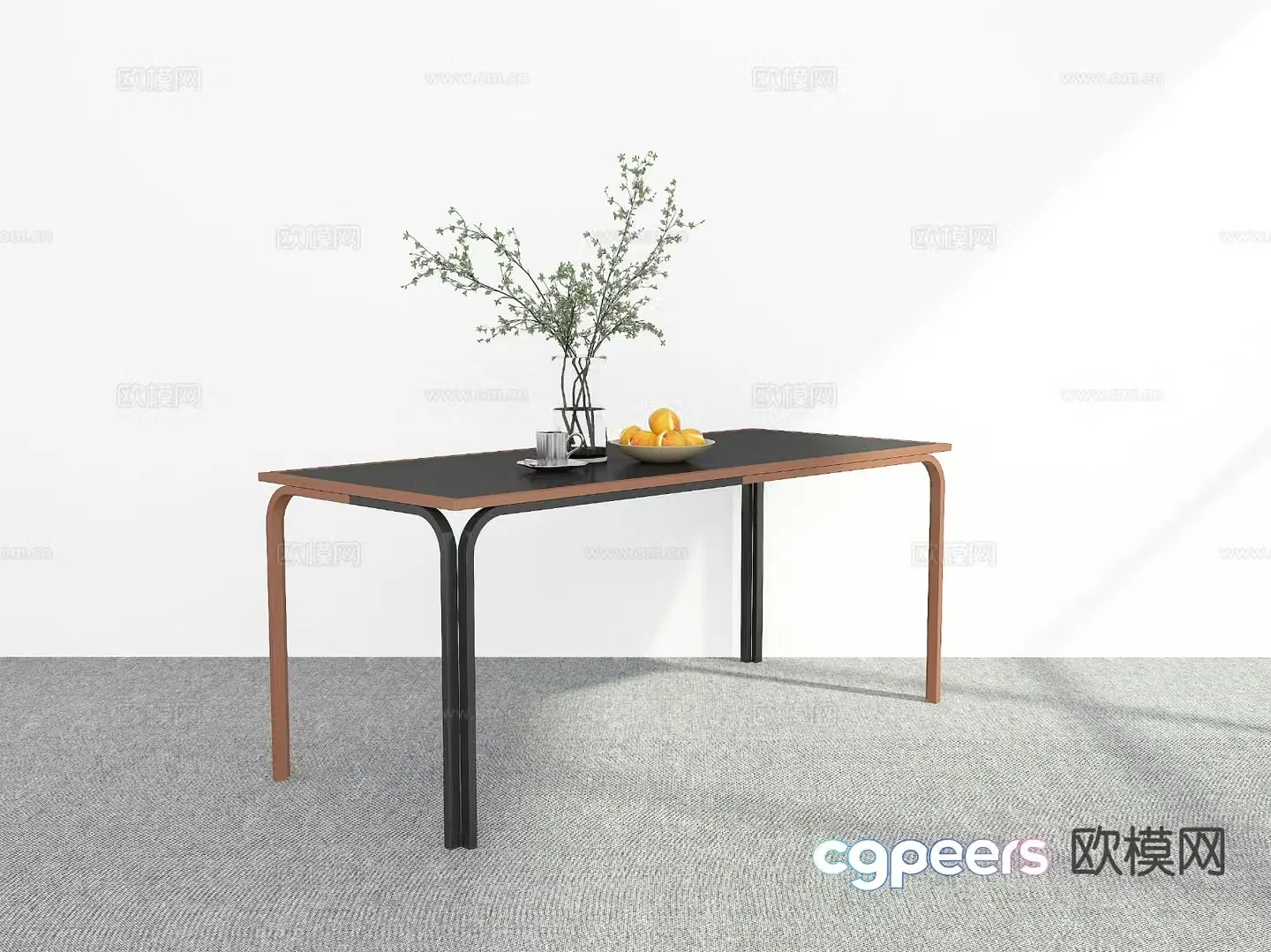Modern dining table long dining table 3d model