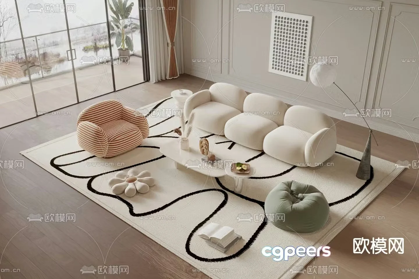 Cream style modular sofa 3D model