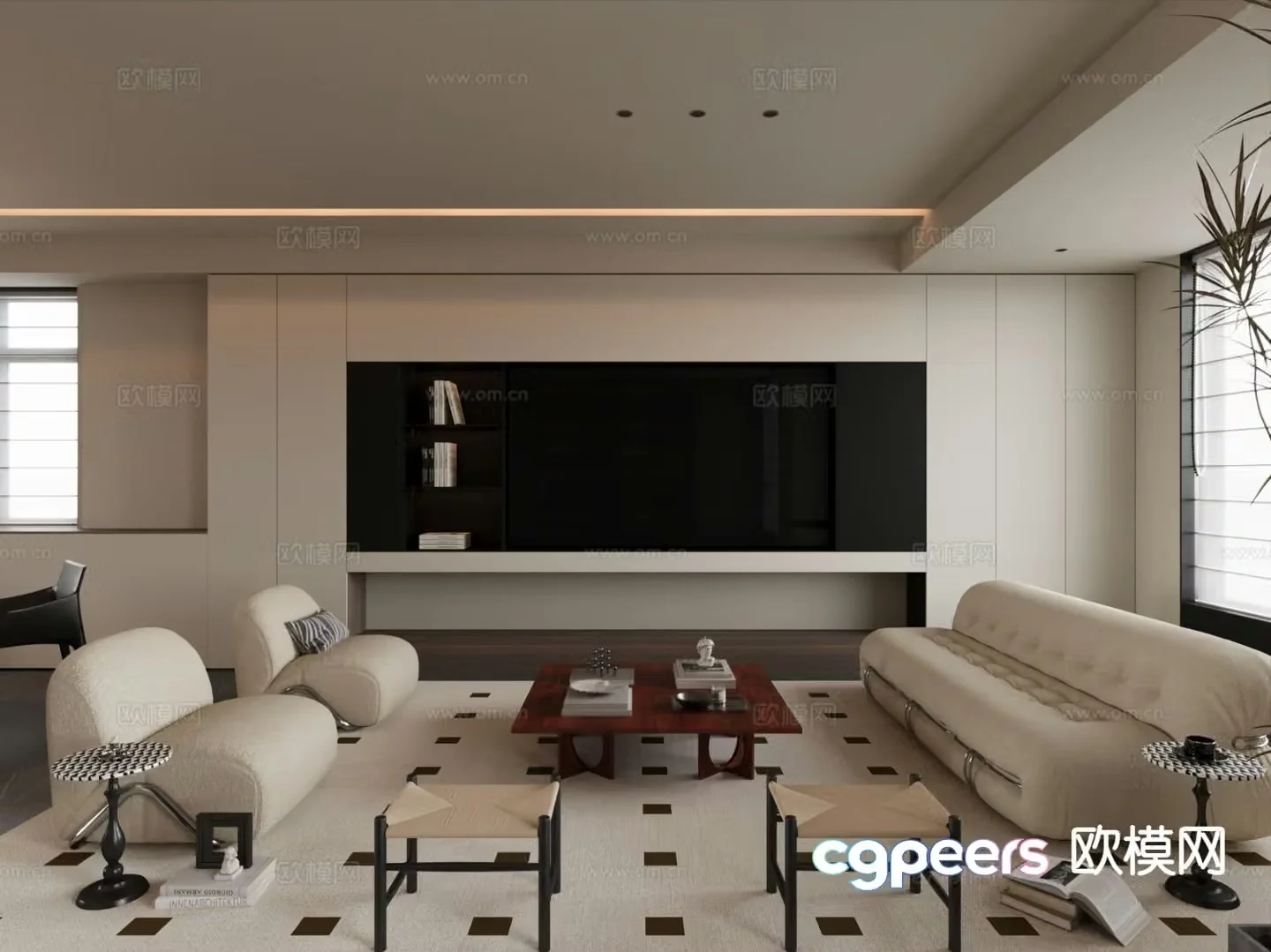 Cream style living room 3d model