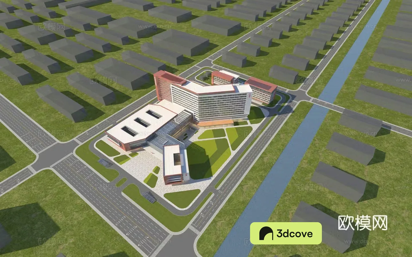 Modern hospital aerial view