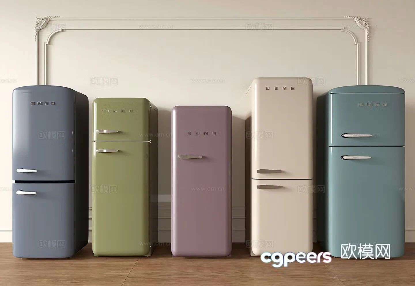 French retro refrigerator mini refrigerator macaron refrigerator single door refrigerator 3d model