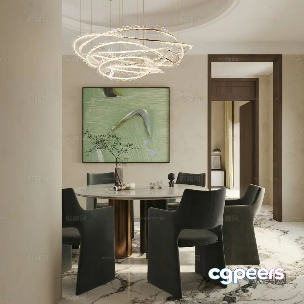 Modern home restaurant restaurant private room dining table and chair combination chandelier 3d model