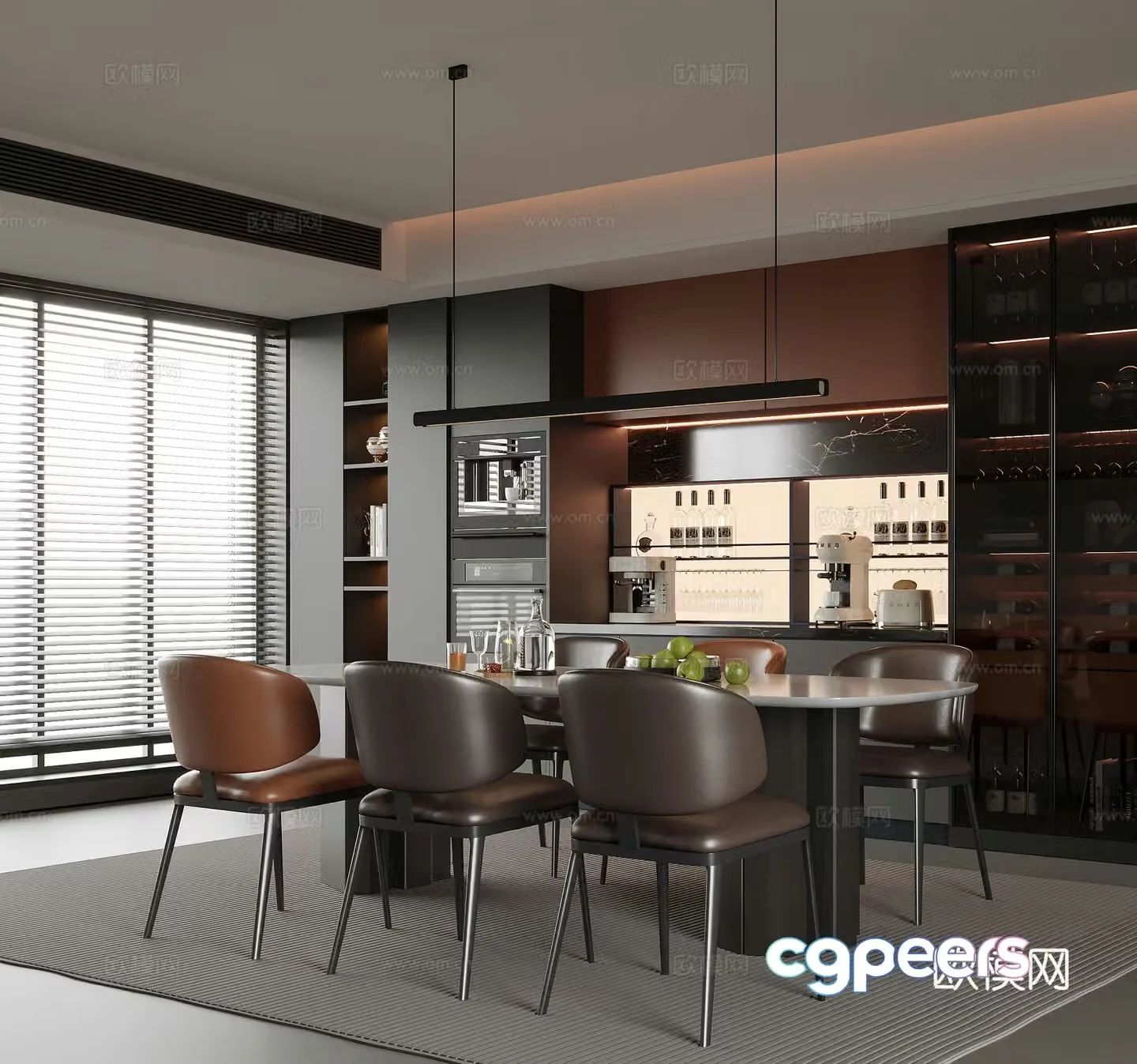 Modern restaurant wine cabinet sideboard dining chair 3d model