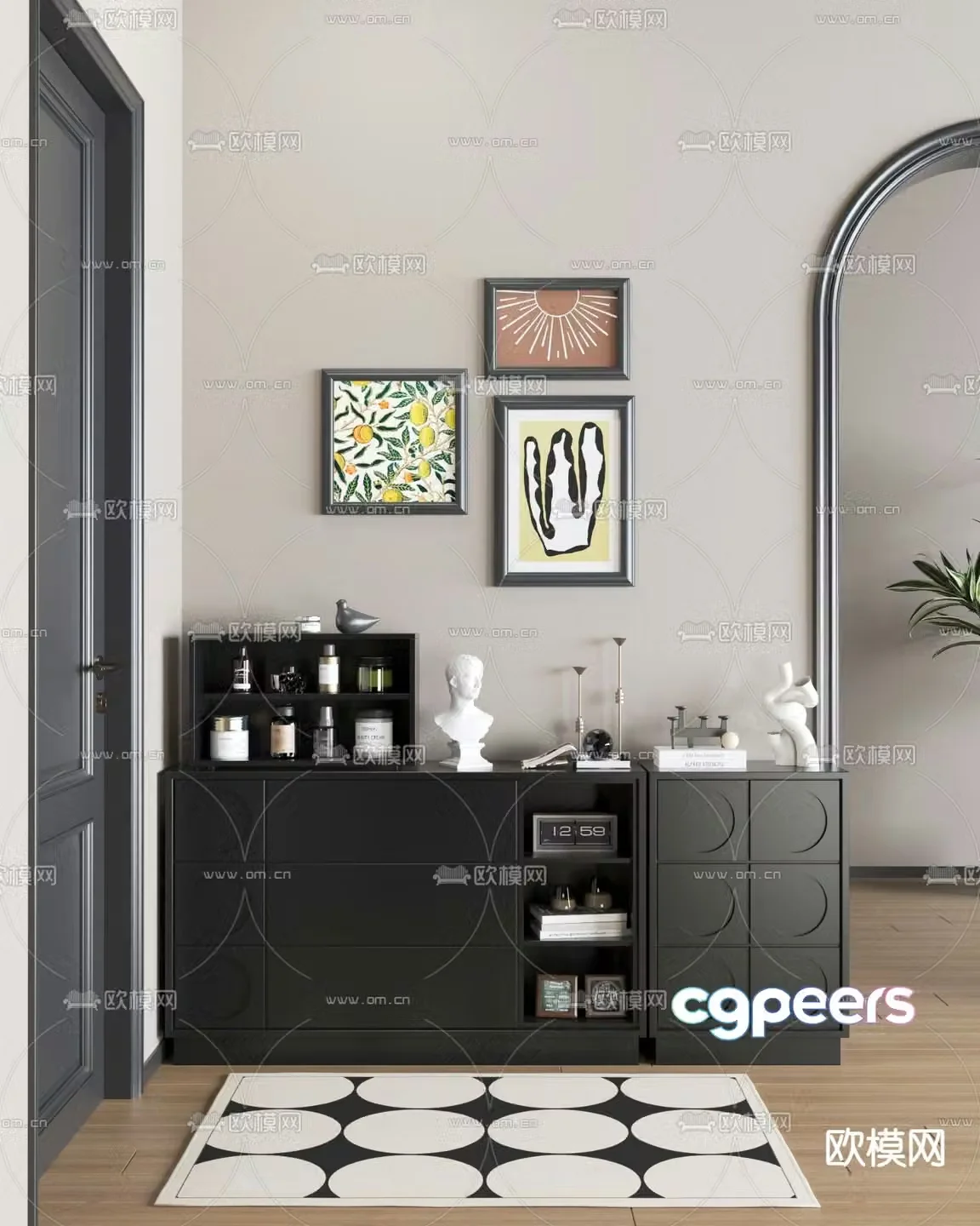 French shoe cabinet floor cabinet 3D model