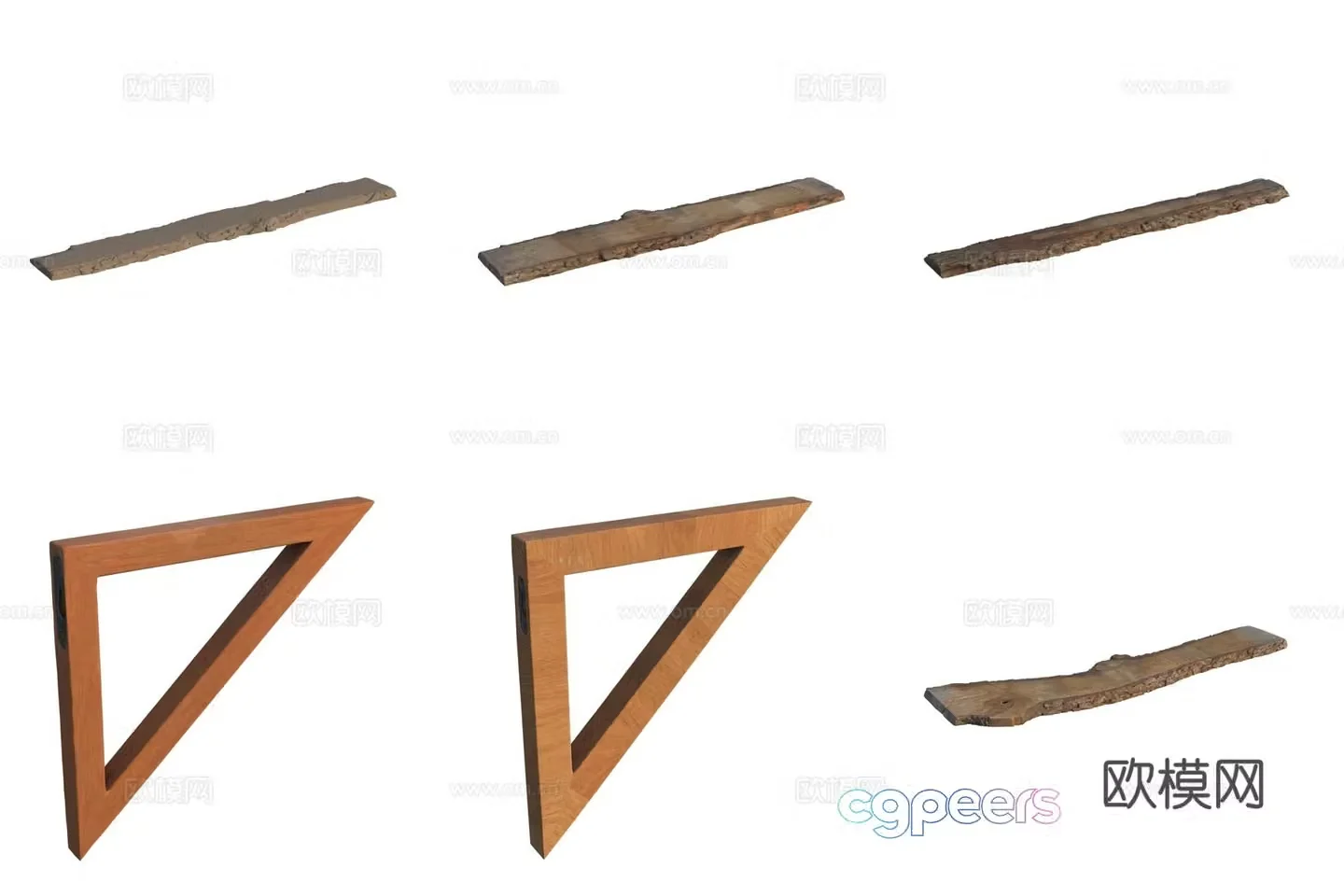 Wood plank triangle ruler 3d model