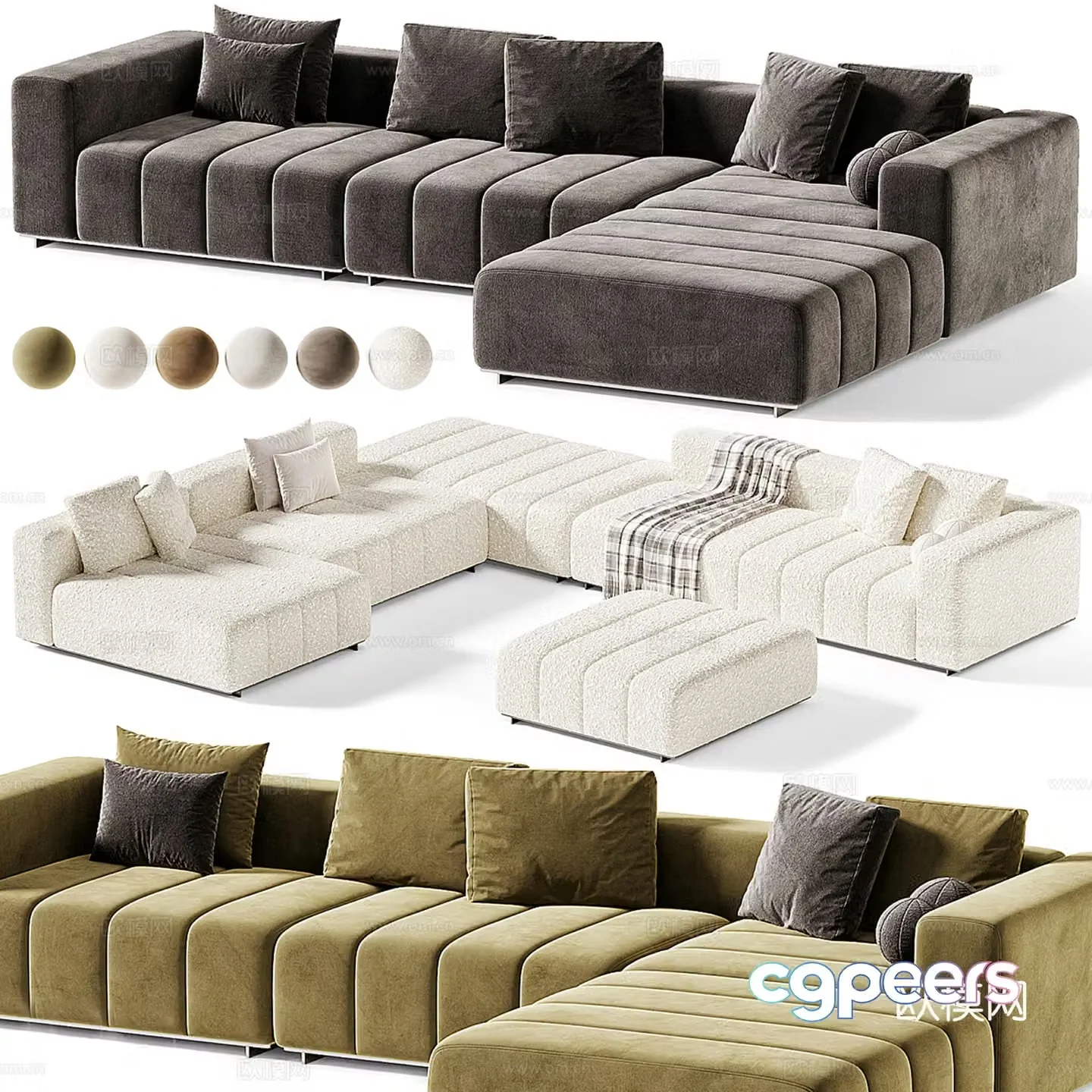 Modern light luxury multiplayer corner sofa 3D model