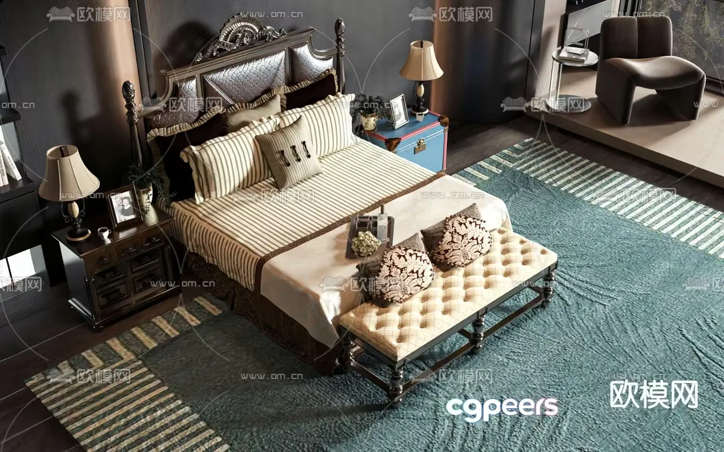 American double bed 3d model