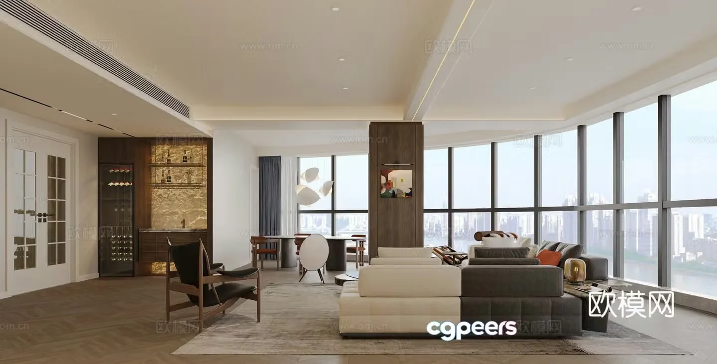 Modern living room large flat floor horizontal hall 3D model