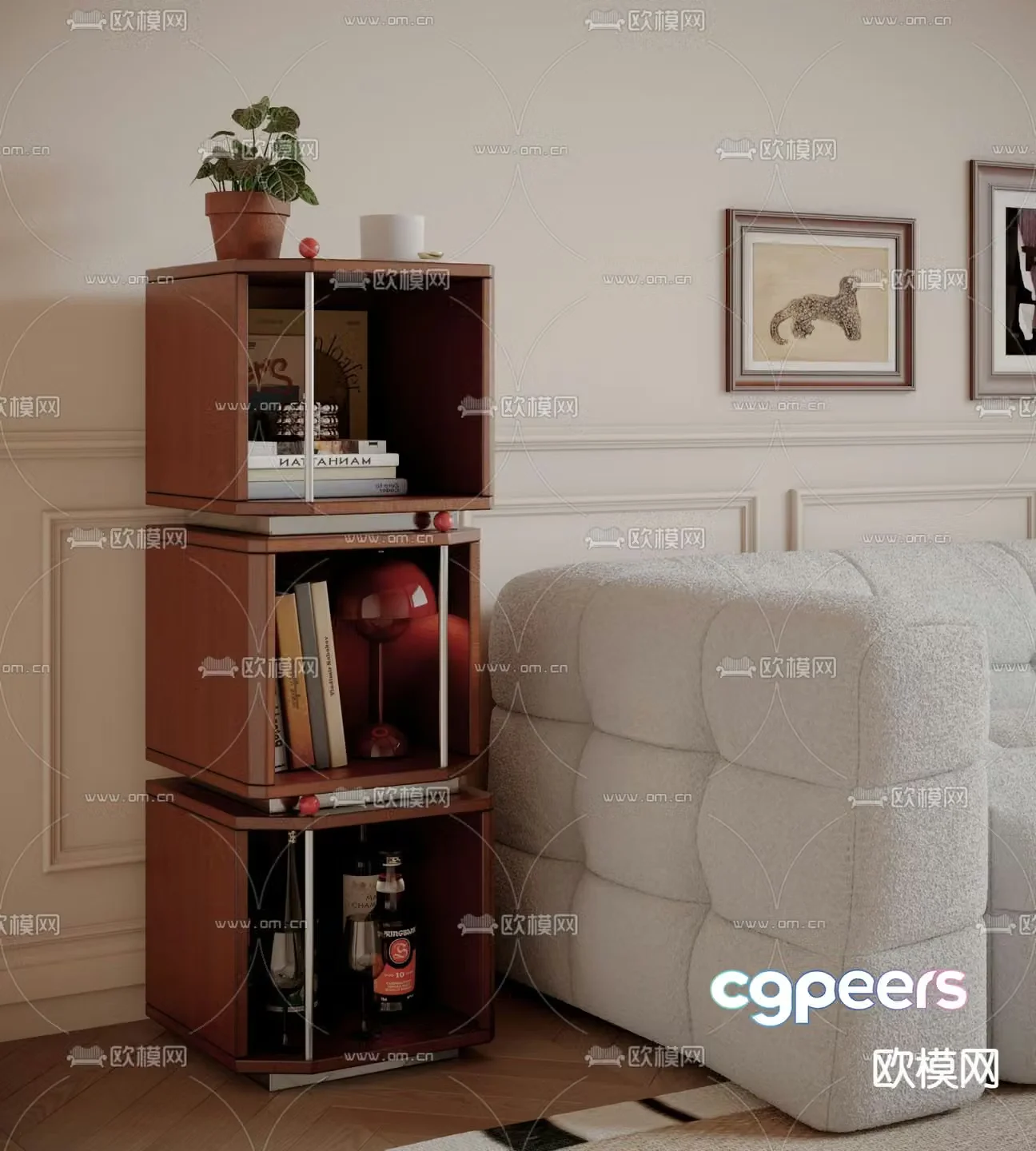 Medium style side cabinet low cabinet storage cabinet 3D model