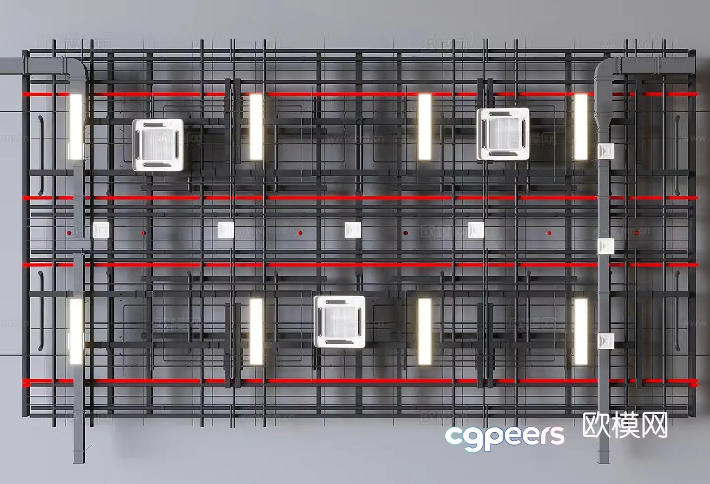 Industrial style ceiling air conditioning duct ceiling 3D model