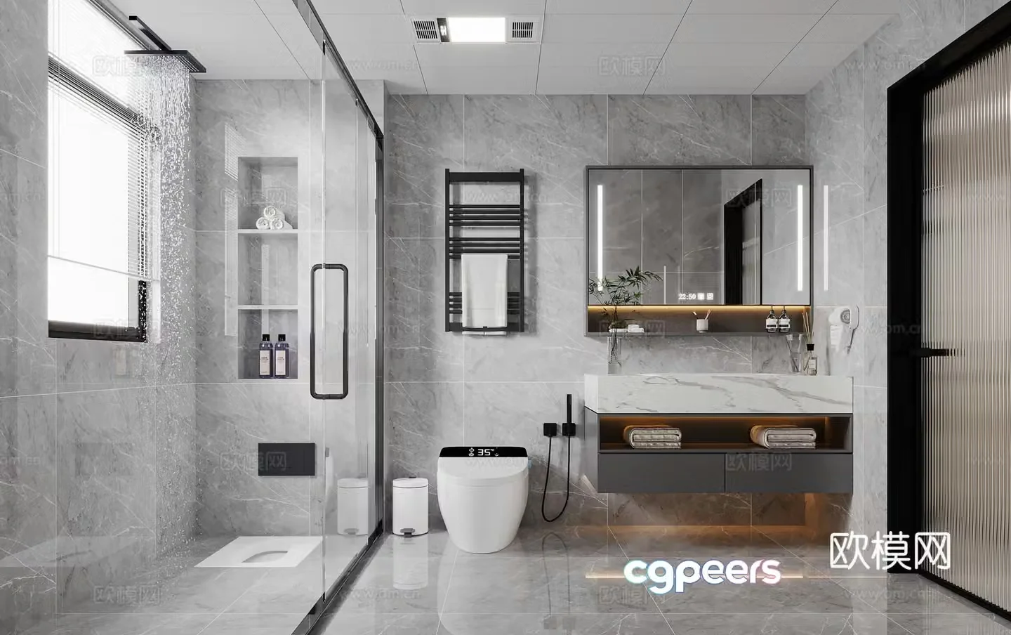 Modern bathroom towel rack toilet 3d model