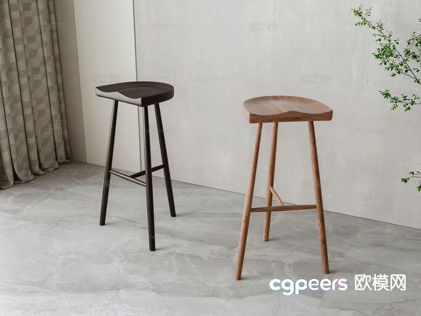Nordic bar stool bar stool high stool 3d model