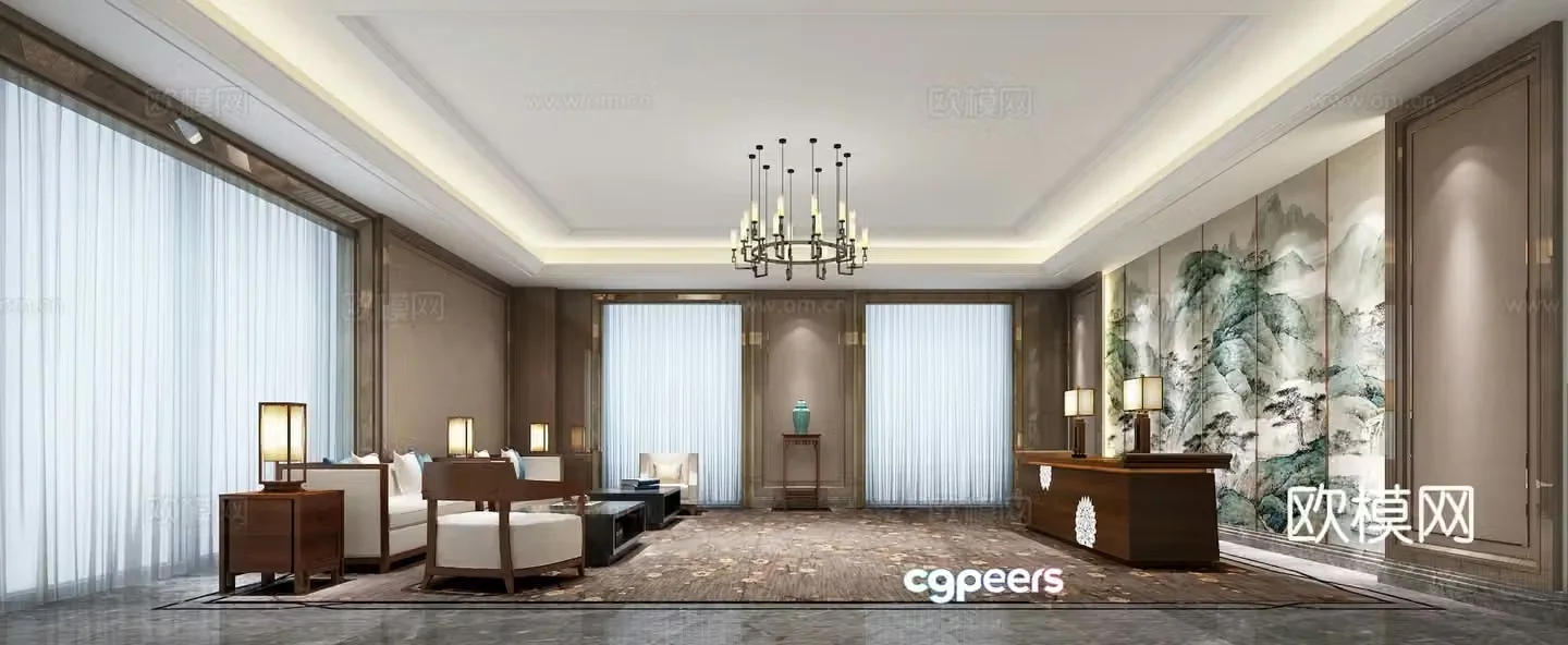 New Chinese-style hotel reception room 3D model