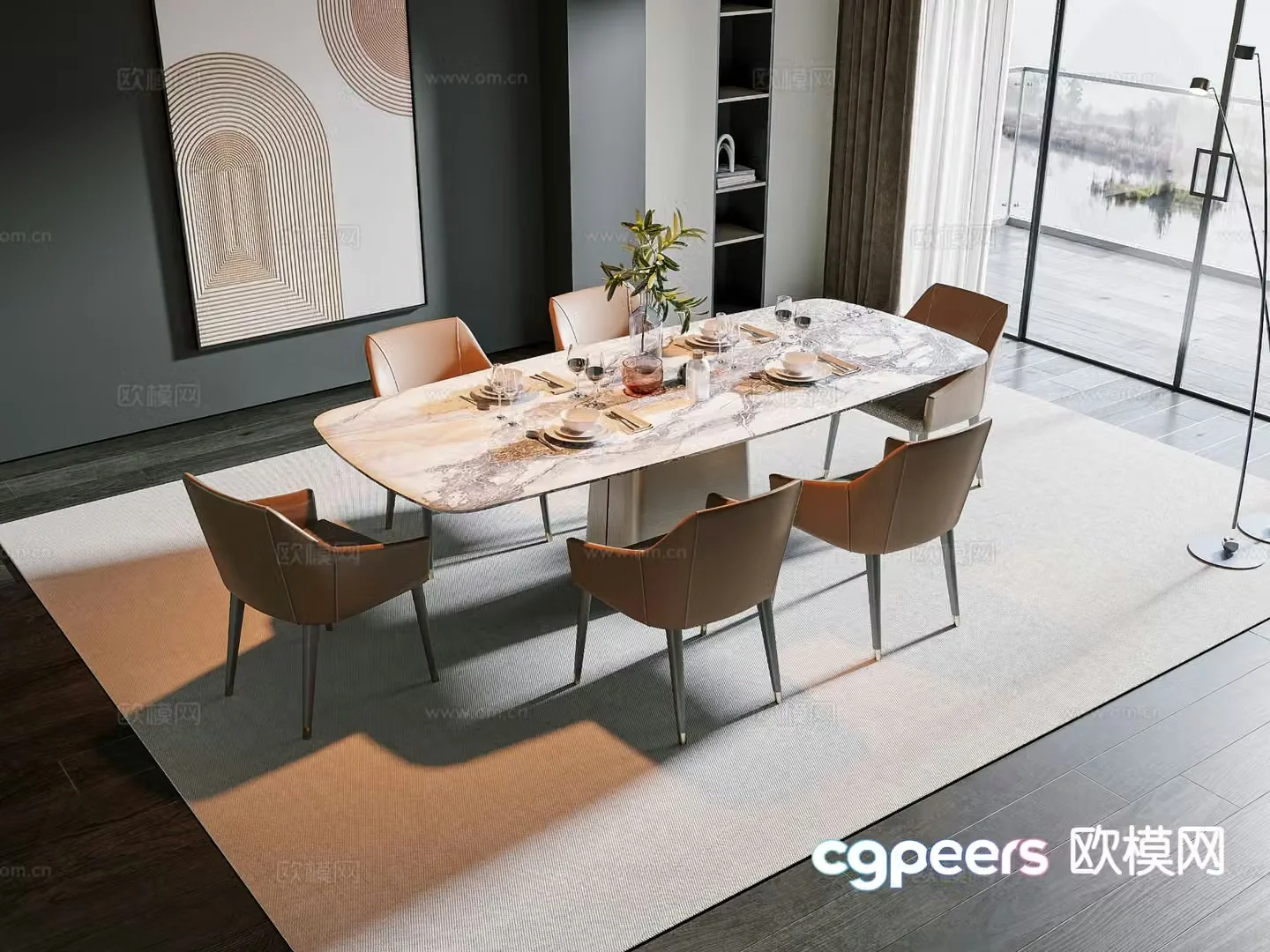 Italian light luxury dining table and chairs 3D model