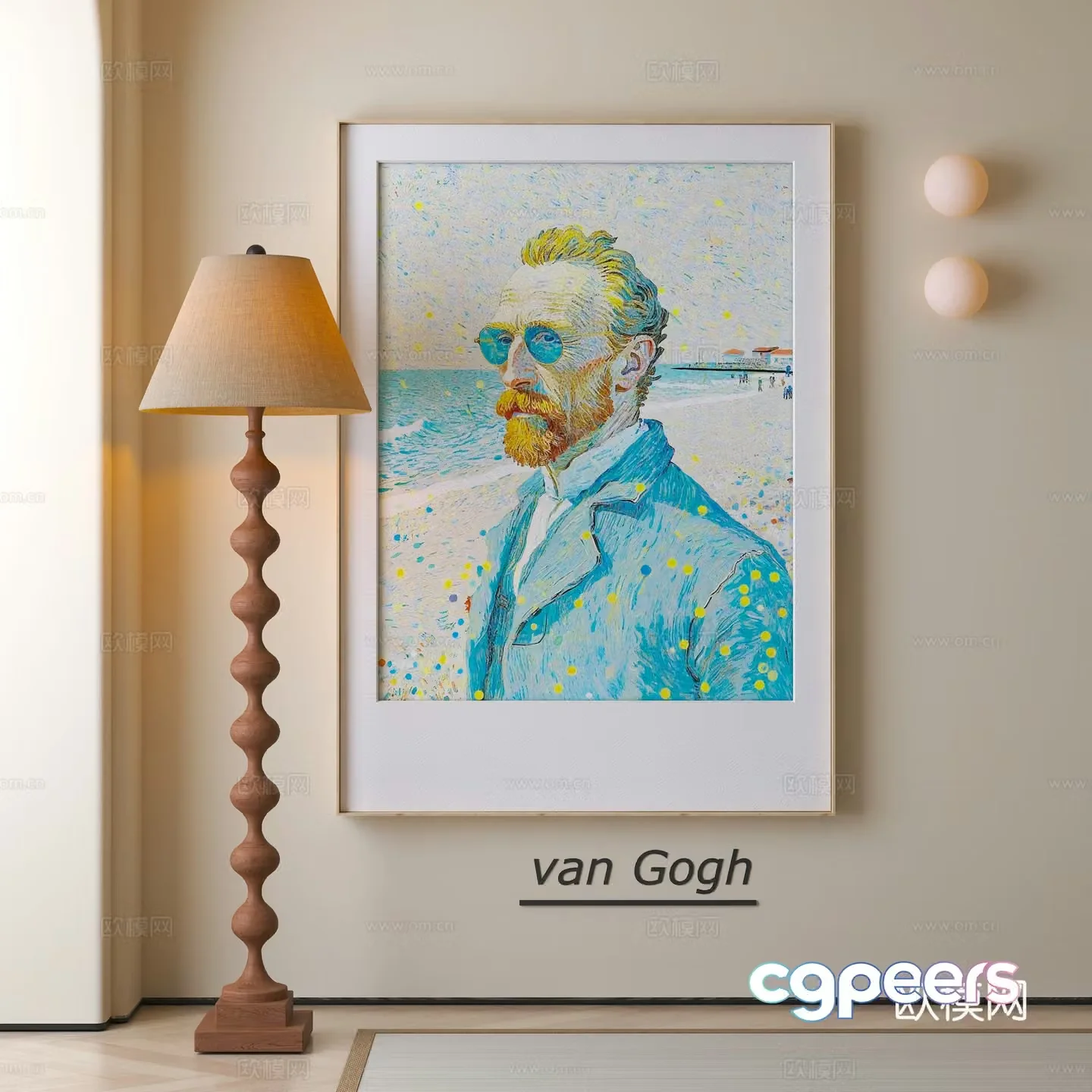 Modern decorative hanging paintings figure paintings floor lamps 3d model